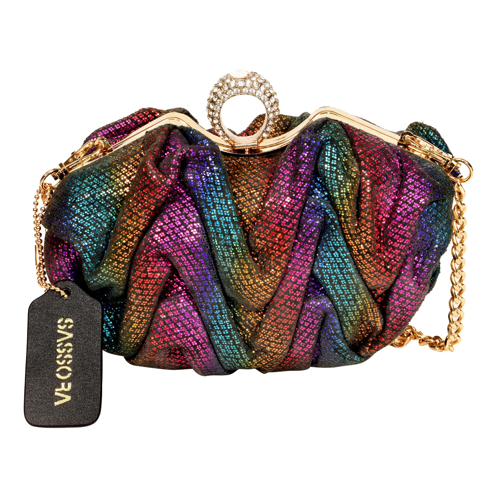 sassora Premium Leather Multi color Women Party Clutch with gold polish metal fittings-picture-5