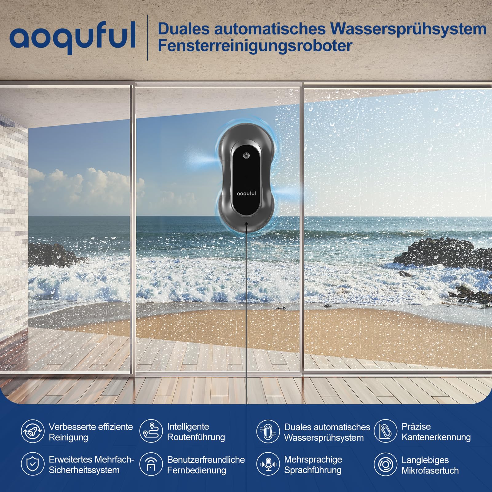 Intelligenter Fensterputzroboter, Elektrischer Fensterputzer mit Dual-Wasserspray, Automatischer Fensterroboter mit Fernbedienung und App, für Innen-und Außenfenster und Glas,Pfadplanung,Dark Grau