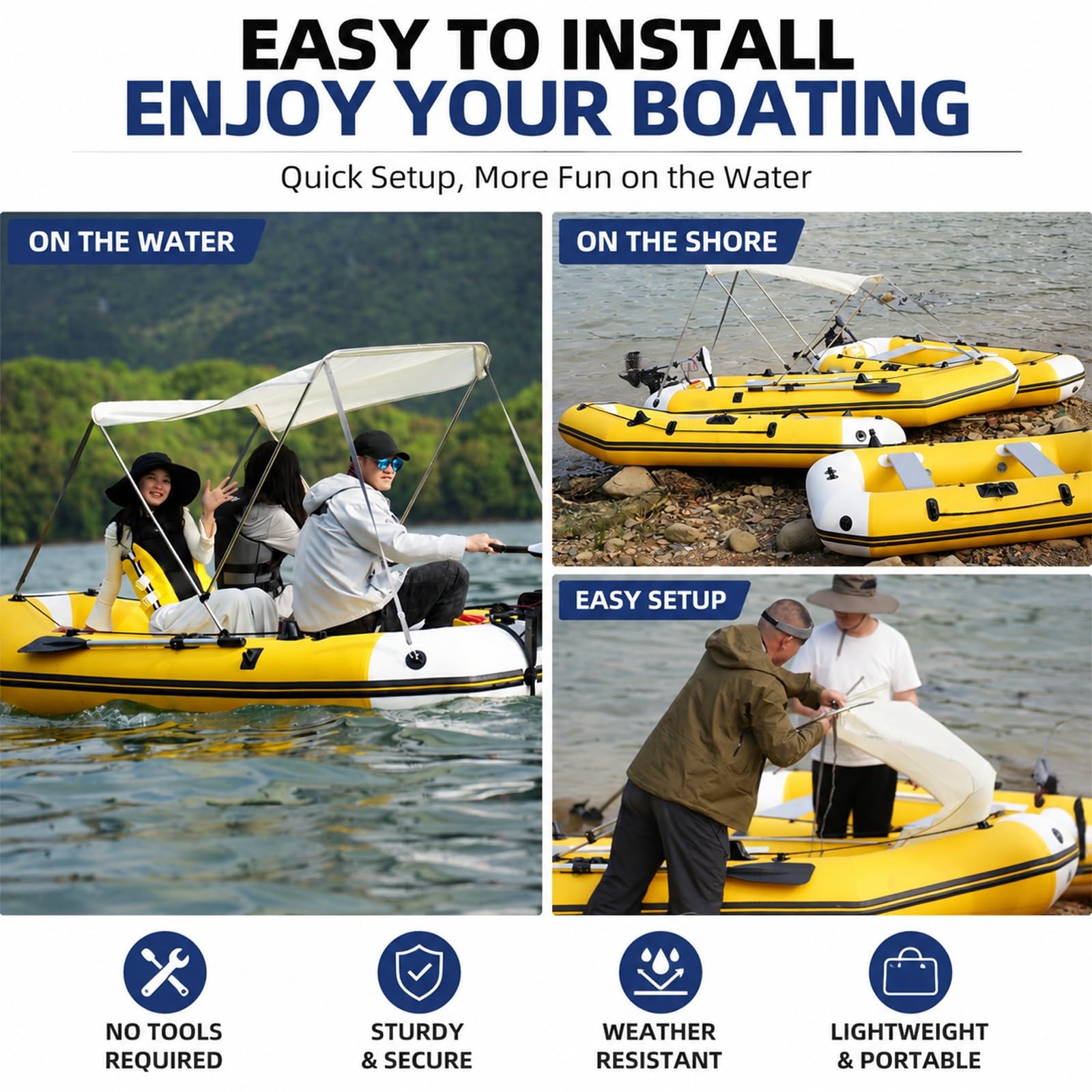 Tendalino Barca 140x100cm per Barca, Impermeabile Tendalino Gommone | Tessuto Oxford Impermeabile, Struttura in Lega di Alluminio, per la Navigazione Il Kayak e la Pesca in Acqua