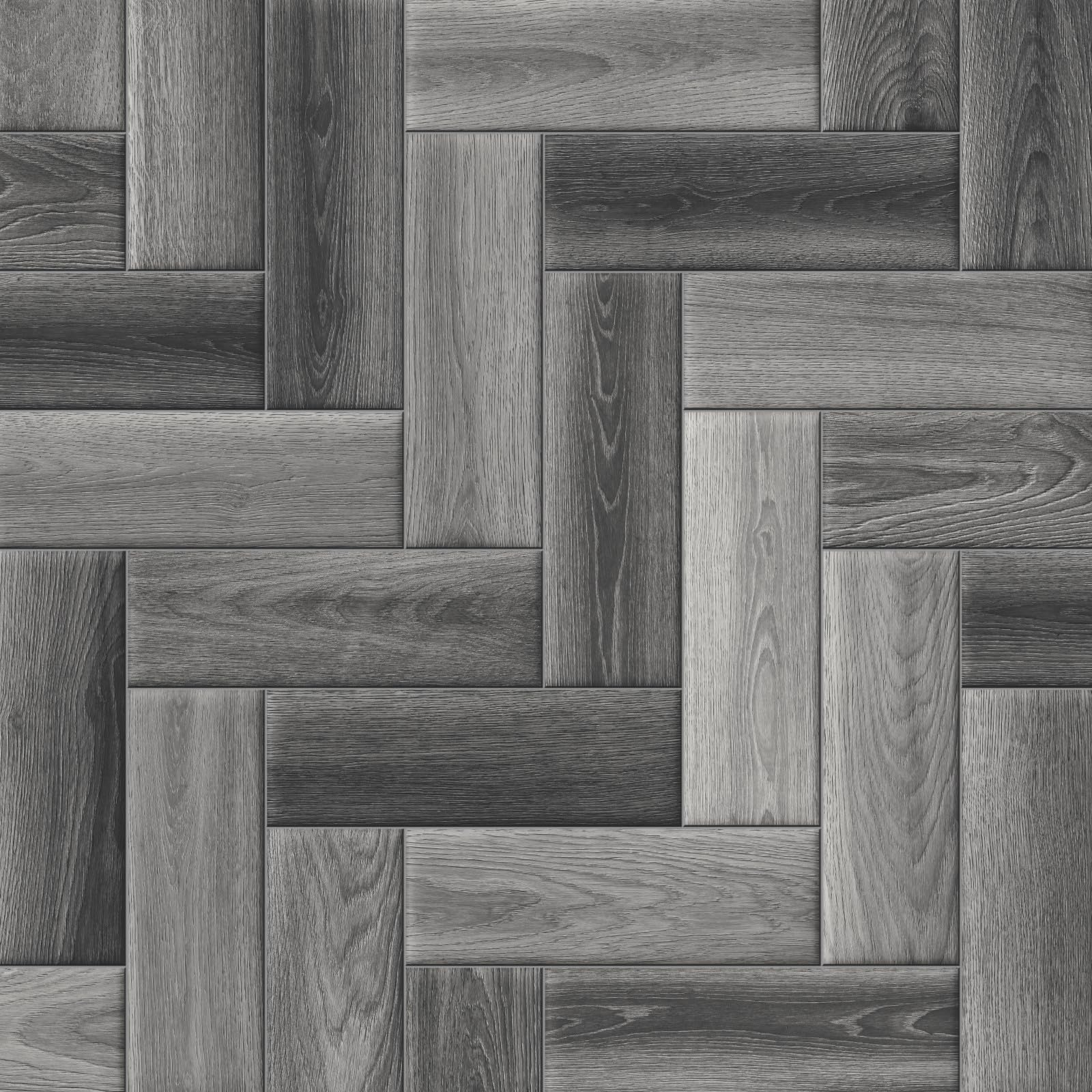 Dark Grey Modern Parquet Siren Vinyl Flooring 4mm Thick Durable Felt Backed Lino Kitchen Bathroom (3m x 3m)