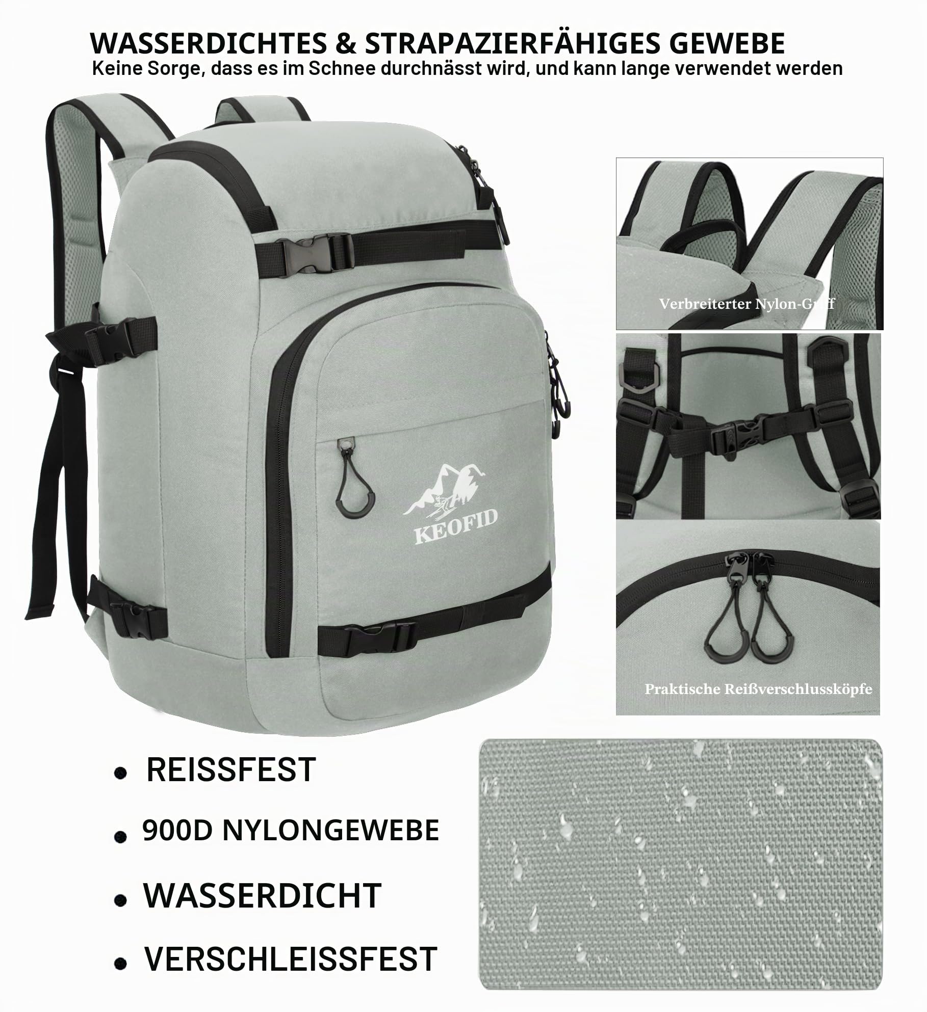 KEOFID Skischuhtasche für Damen und Herren, 50L Ski-Reiserucksack und Snowboardtasche