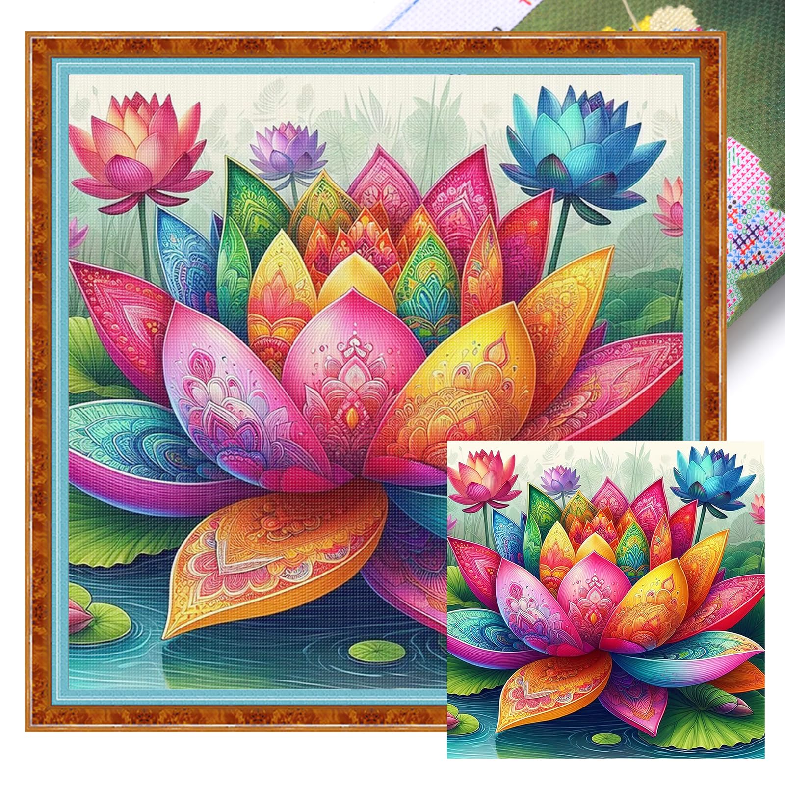 Colors Lotus Full 11CT DIY Stamped Cross Stitch Kit 45x45cm for Home Wall Decor
