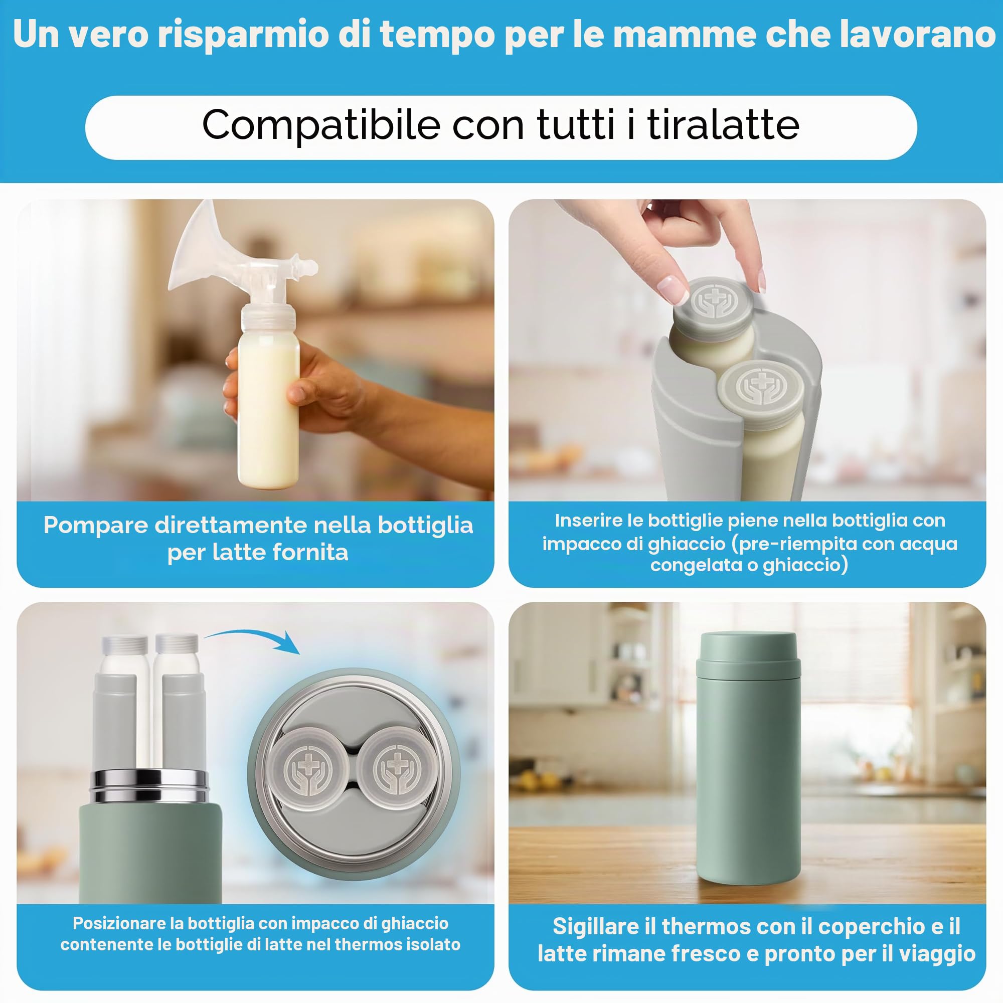 Thermos Latte Neonato Portatile: Raffreddamento per 30 Ore, 2 Contenitori da 150 ml/5 oz per Latte Materno, Thermos per Latte Neonati, Termos Biberon Neonato Realizzato con Materiali BPA Free