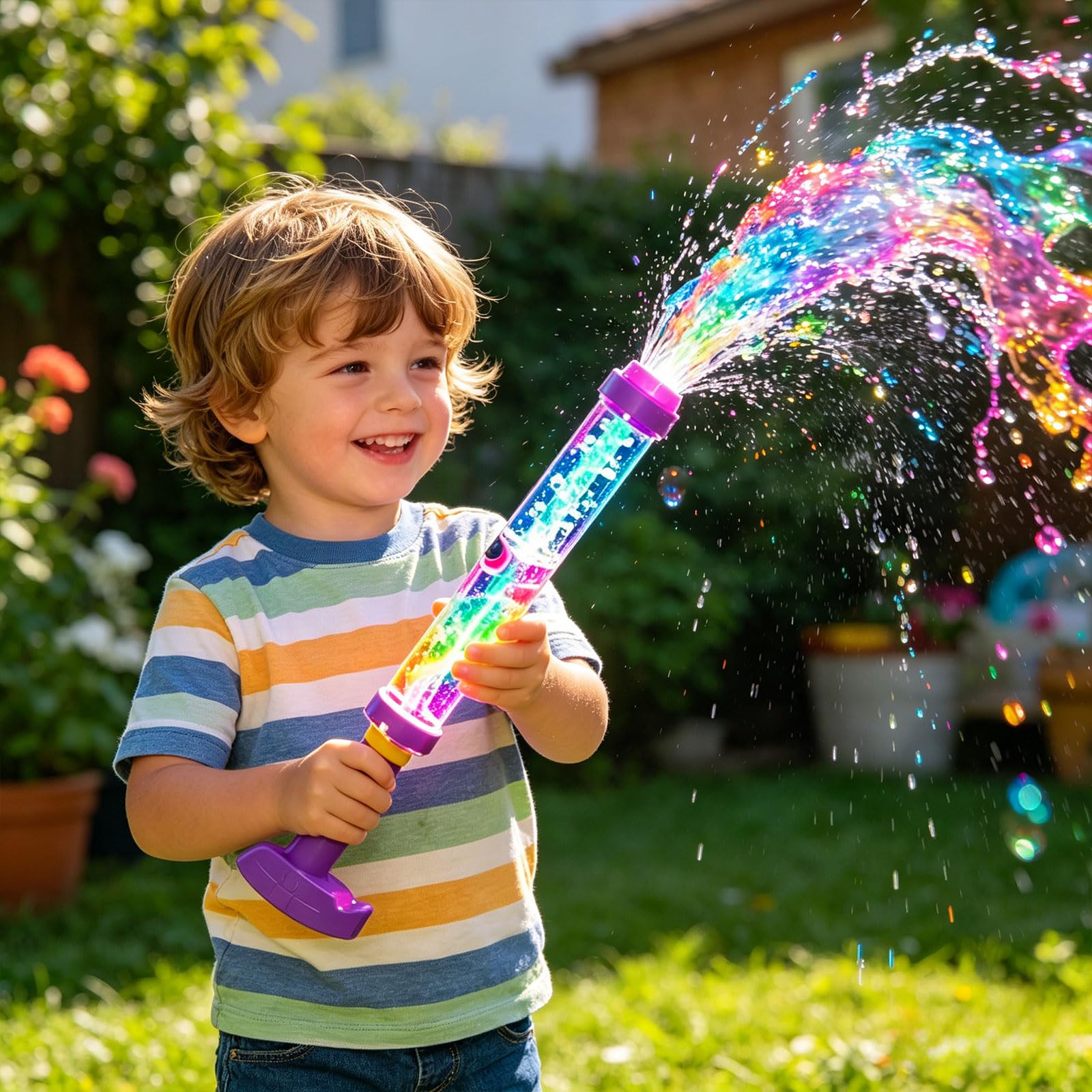 Feuerwerksregenbogen-Wasserpistolen,Feuerwerk Wasserpistole, Rainbow Water Blaster,Pops Like Magic,High-Pressure Squirt, Pool, Backyard, Beach, Birthday (4, Colorful)