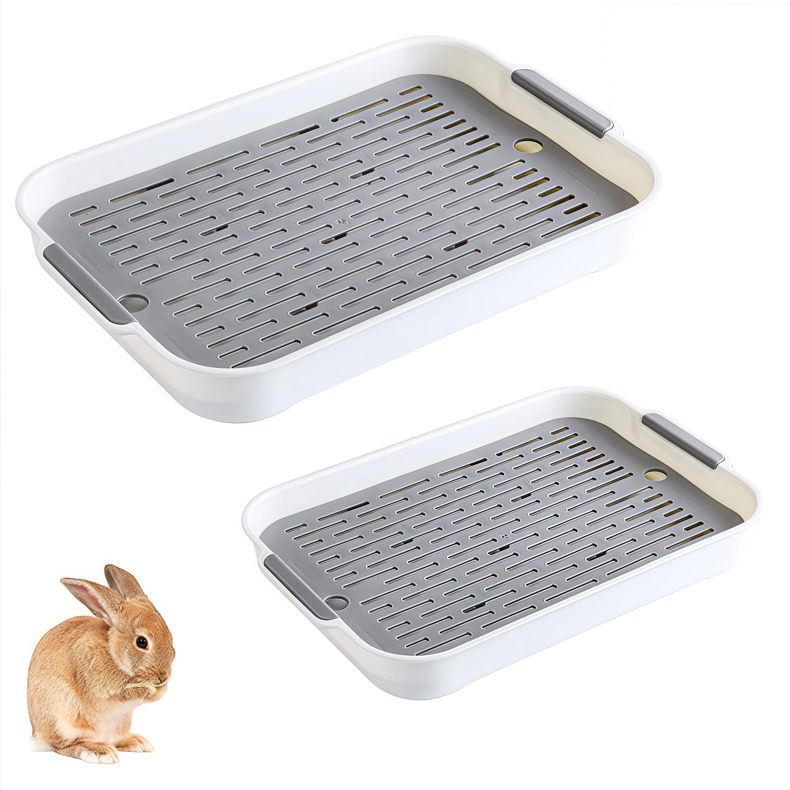 Arenero para conejos, 2 piezas entrenador de orinal para animales pequeños, arenero súper grande para conejos con rejilla para animales de pequeño tamaño para conejo, hámster y ratón (gris)