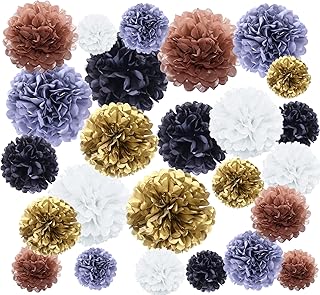 Paper Pom Poms, 25 Pcs of 6, 8, 10, 12, 14 Inch Flower Balls, Tissue Hanging Paper Pom Poms for Birthday, Wedding, Baby Shower Party Decorations (Gold)