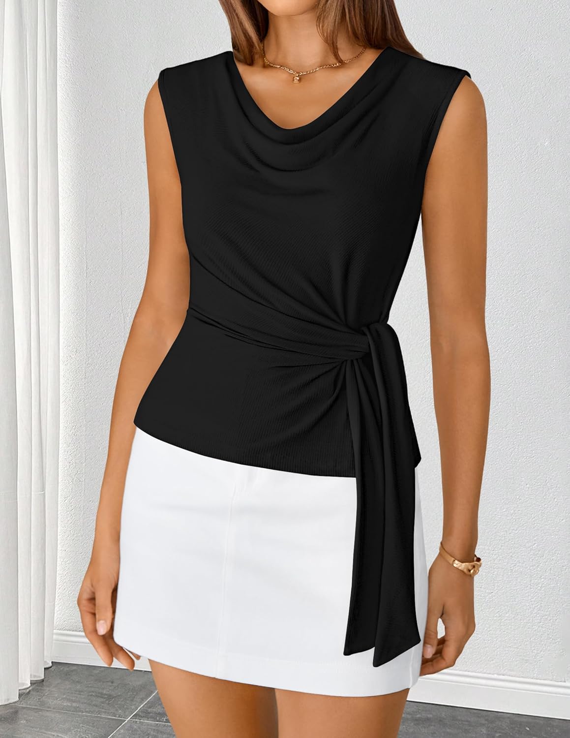 ZESICA Women's Summer Business Casual Tank Tops 2026 Cowl Neck Sleeveless Knit Slim Shirts Spring Work Dressy Blouses - Image 4