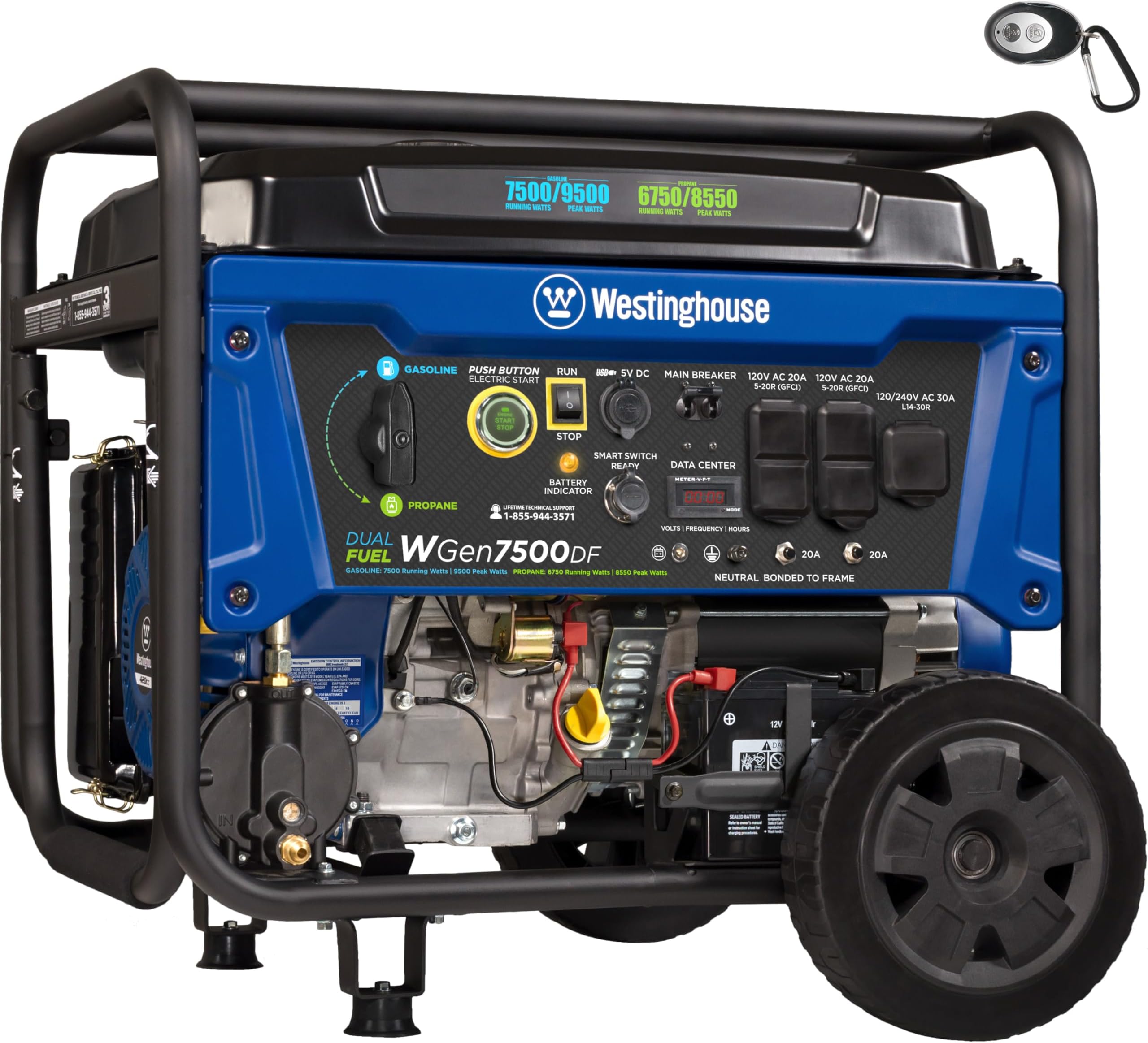 9500 Peak Watt Dual Fuel Home Backup Portable Generator, Remote Electric Start, Transfer Switch Ready, Gas & Propane Powered