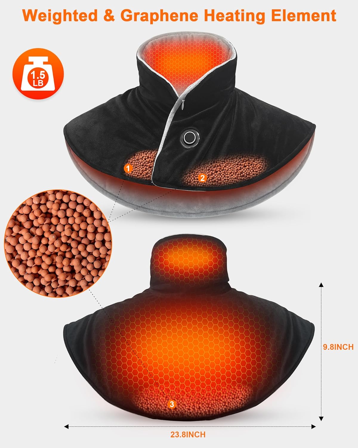 FERNIDA Portable Heating Pad for Neck and Back Pain Relief, Weighted Cordless Heating Pad with Battery Pack for Women & Men, Black