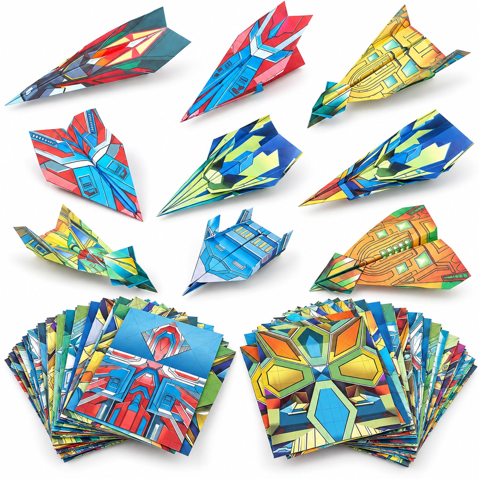 72PCS Paper Airplane Set, Paper Plane Folding Sheets for Craft Sessions