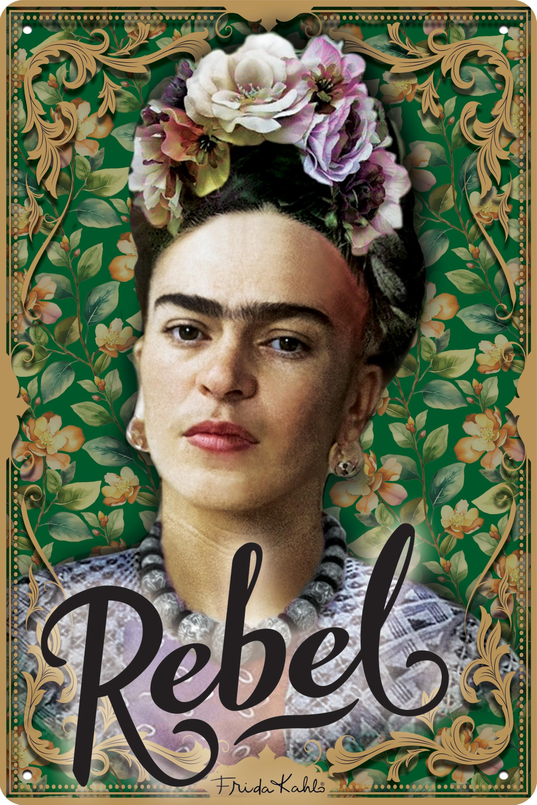 30 x 20 cm Kunst Blechschild passend für Frida Kahlo Fans und Liebhaber – Porträt, Mexiko, Kunst, Malerin (Rebel)