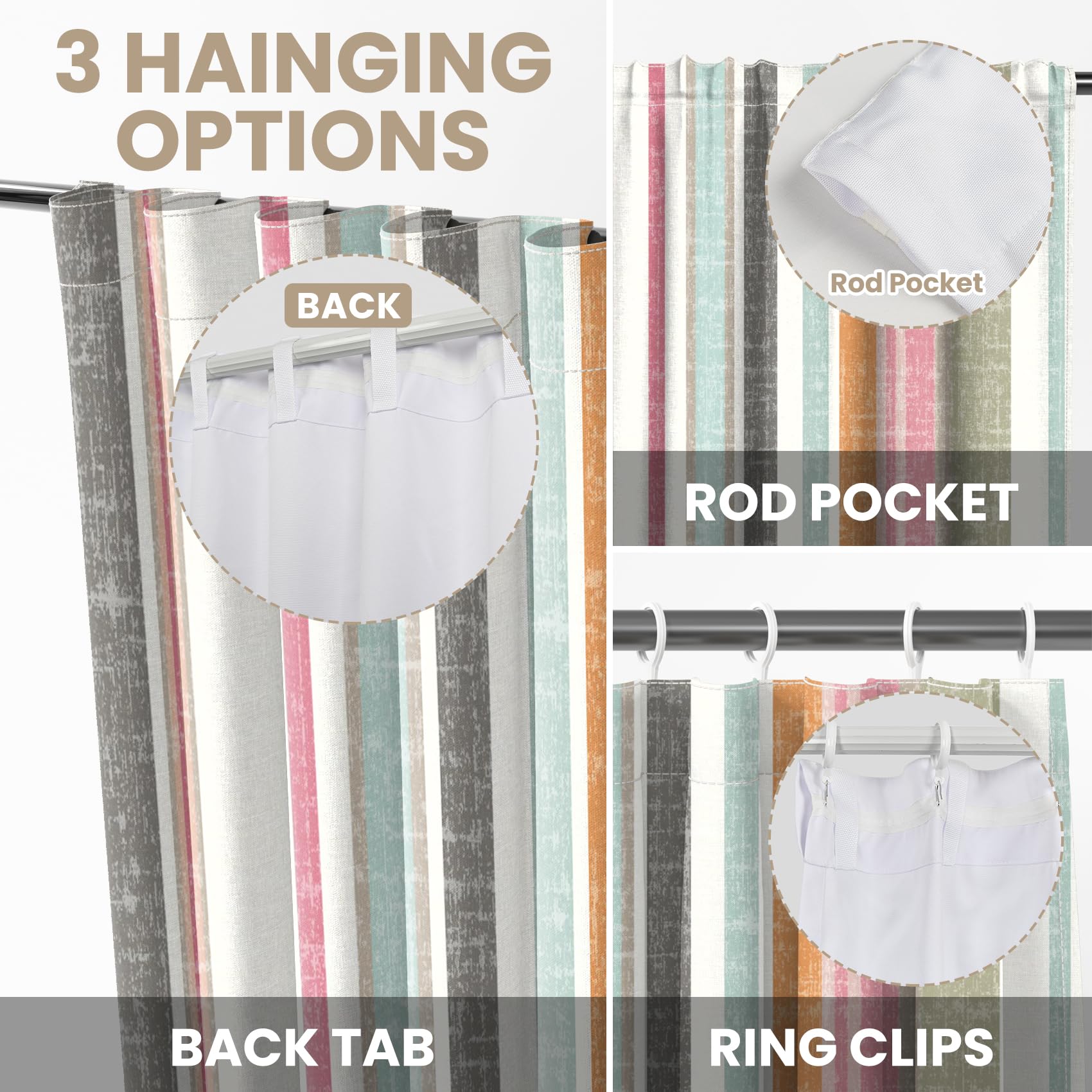 Kzzfqxb 140x229cm Tende moderne 2 pannelli, strisce colorate, colore unito, a righe, rustiche, rurali, in lino, drappeggiate, per soggiorno, camera da letto, decorazione semplice