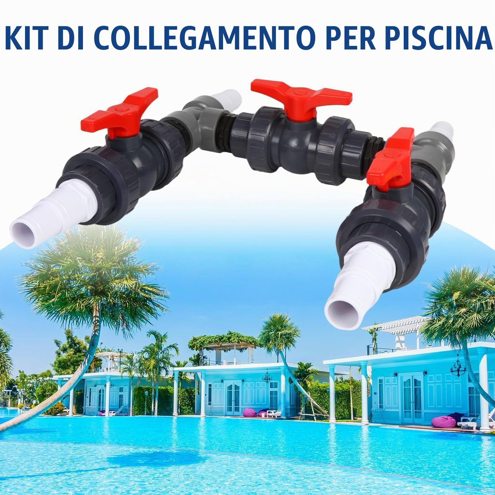 Set di valvola a 3 vie per piscina Bypass Ø 32/38 mm, compatibile con pompa di calore, riscaldamento solare e impianto di filtraggio a sabbia, per un controllo preciso dell'alimentazione