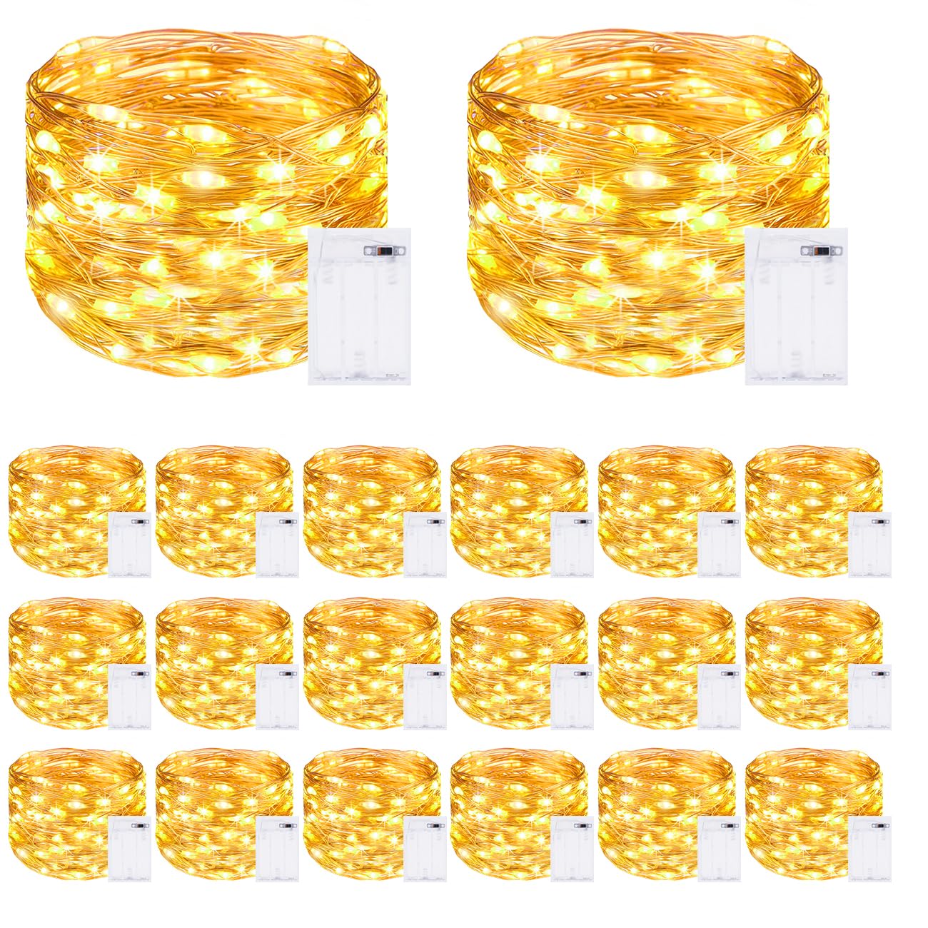 20 Packs Fairy Lights Battery Operated, 5m 50 LED Copper Wire Christmas String Lights, Warm White LED Twinkle Lights for Bedroom Wedding Birthday Party Indoor Tree DIY Decorations