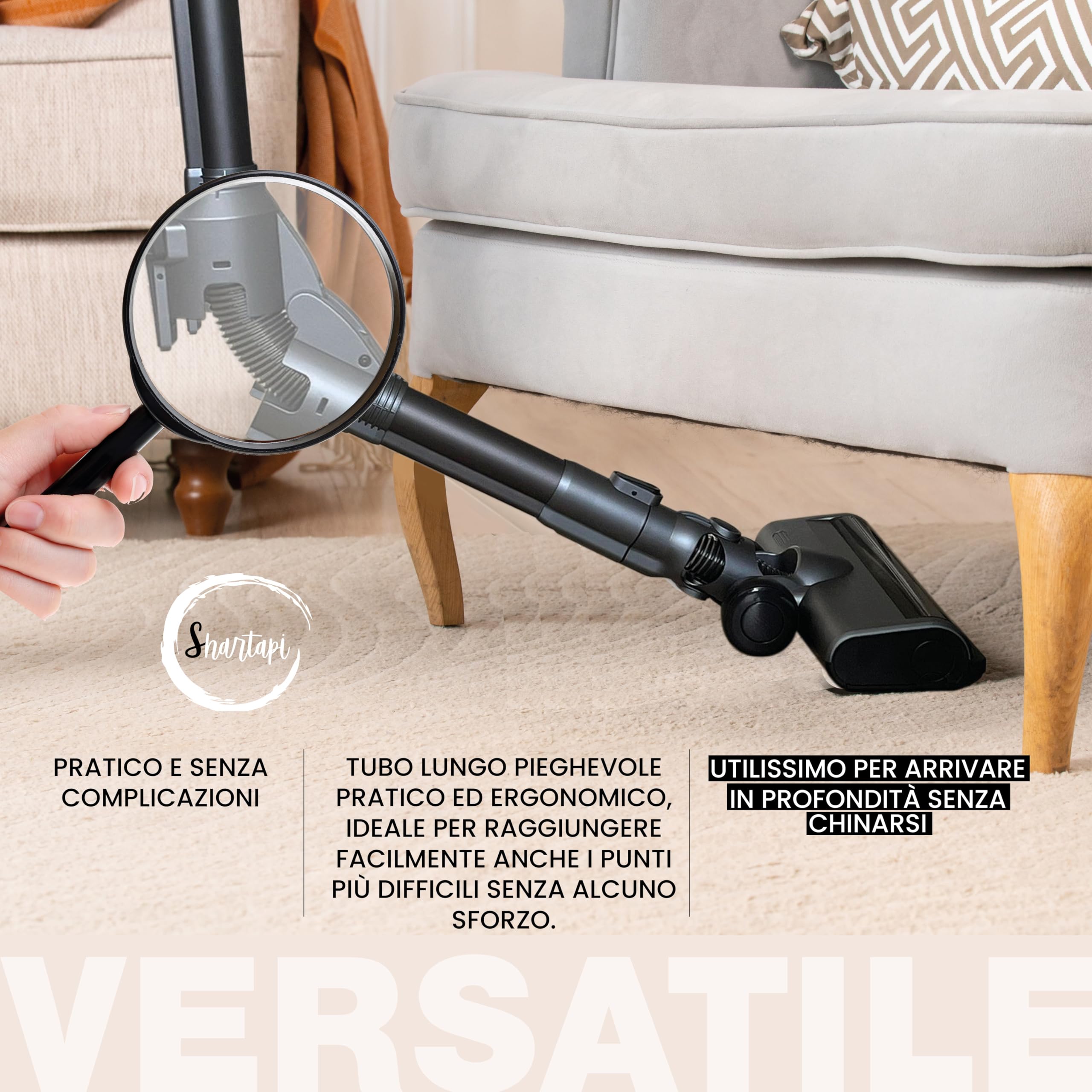 Aspirapolvere Senza Fili, Potente, Battimaterasso 60min Autonomia, Spazzola Antigroviglio,Tubo Pieghevole,Scopa Elettrica, Aspirabriciole Display Led Aspirazione Automatica 6 Velocita' 550W 45kpa