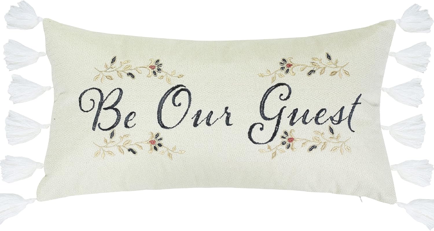 Levtex Home - Isadora - Decorative Pillow (12 x 24in.) - Be Our Guest - Charcoal, Brick Red and Cream