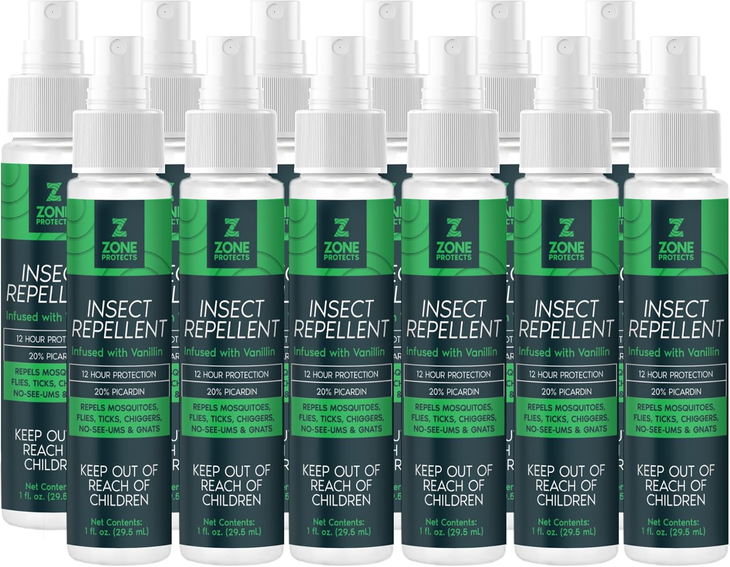 Scented Picaridin Insect Repellent Spray Master Case – Twelve 1oz Sprays – 20% Picaridin DEET-Free Mosquito Tick No See-Um Protection with Light Vanillin Scent for Family and Outdoor Use