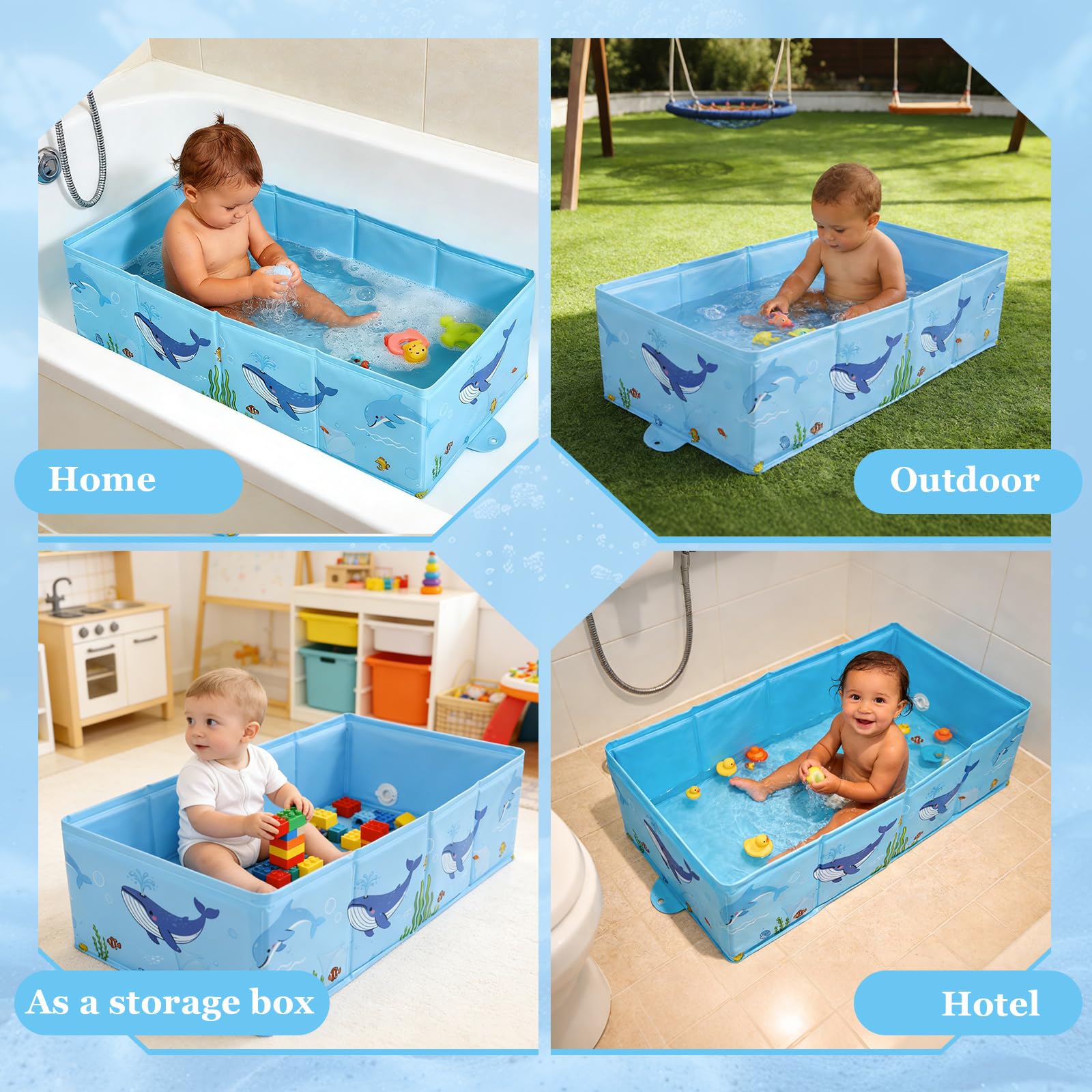 Bañera plegable para bebé, bañera plegable para bebés con drenaje rápido, lavabo portátil para 6-36 meses, bañera de viaje para fregadero, cocina, baño