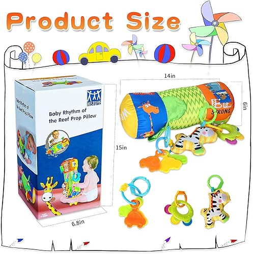 Miniatura 6 de HISTOYE Juguete de almohada para bebé con sonajeros desmontables, rodillo de arrastre, juguetes para bebés de 3 a 6 meses, juguetes para bebés de 6