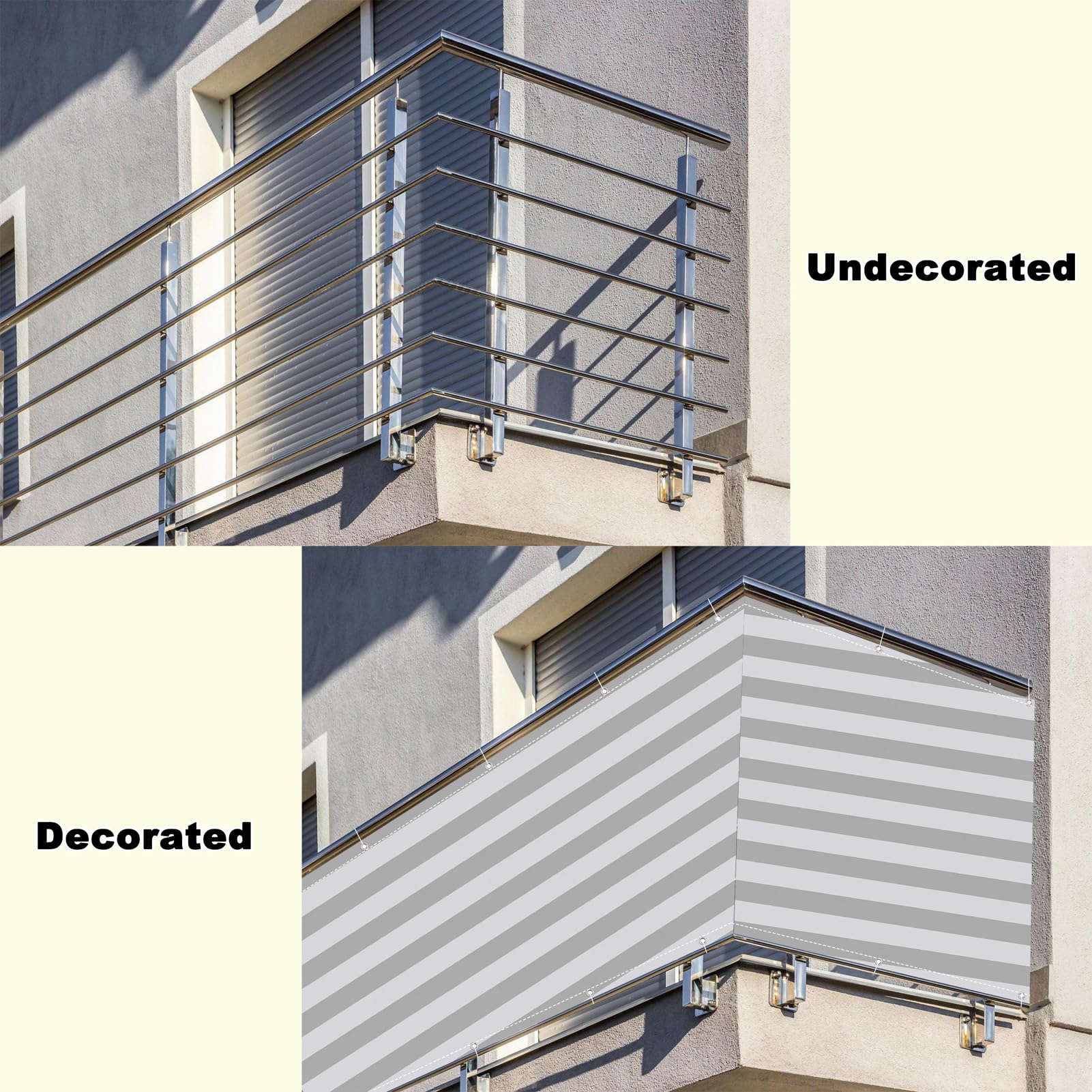 Recinzione da giardino per balcone, 1 m x 10 m, resistente alle intemperie, con protezione UV, occhielli per parabrezza, fascette stringicavo in nylon e rete di protezione a rete, grigio chiaro.