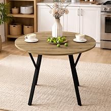 31.5" Round Dining Table for 2-4 People, Farmhouse Wood Kitchen Table with X-Shaped Metal Legs, Small Dining Table for Apartment, Kitchen & Dining Room B-35.43"