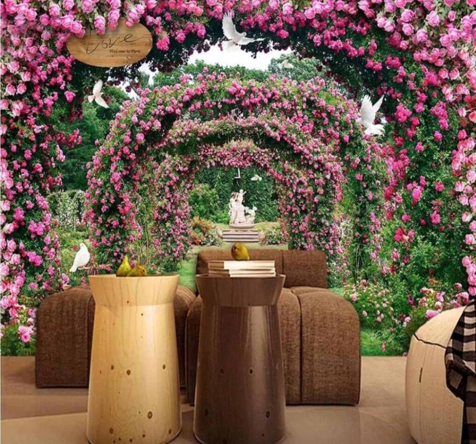 Xlming 350Cm×256Cm(B×H) Three Dimensional Roses Vines Corridor Spatial Extension 3D Wallpaper Luxury Silk Study Dining Feature Sofa Grey Bedroom Living Room Tv Decorative Wall-350Cm×256Cm