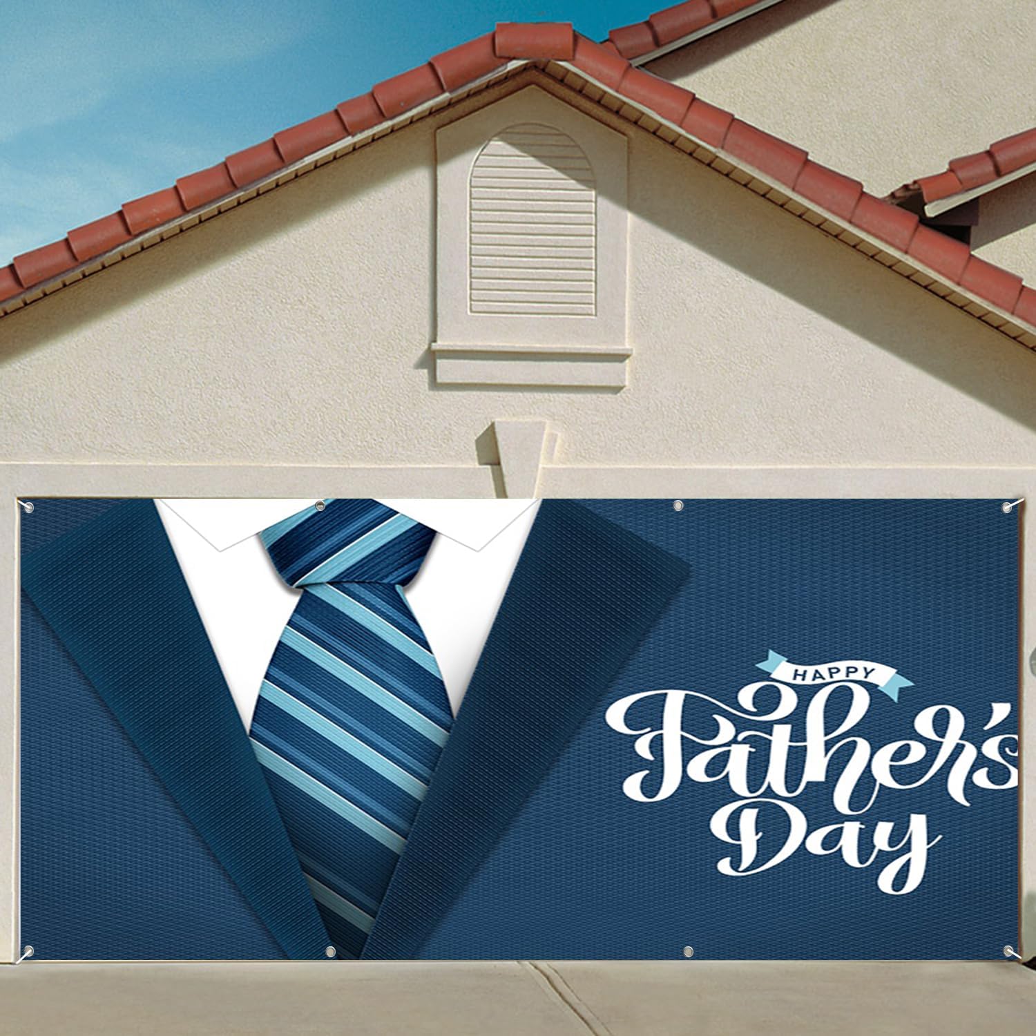 7x8ft Happy Father's Day Garage Door Decor Best Dad Ever Blue Striped Tie Elegant Suit I Love Dad Photography Background Thank You Daddy Festival Decoration Event Gift Banner