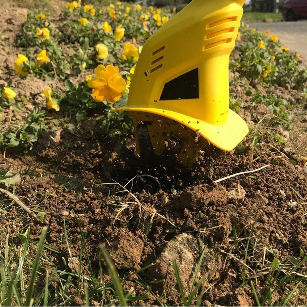 motocultor cultivador Motoazada a batería, cultivadora de jardín de 20 V, cultivadora eléctrica ajustable, profundidad de trabajo de 16 cm, (Amarillo) para el aflojamiento de la tierra y la prep