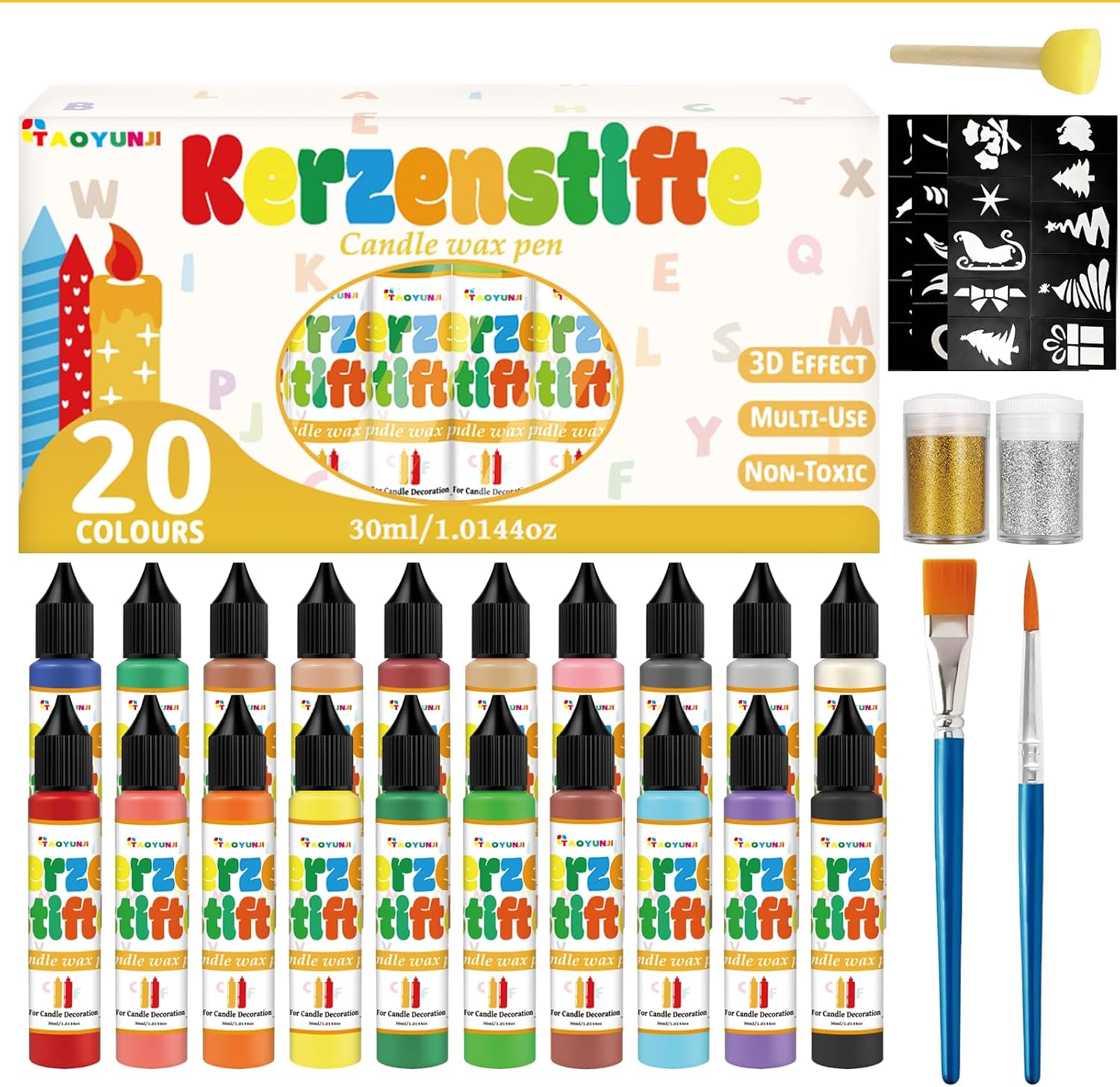 Candle Wax Pen, 20-Color Candle Painting kit for DIY Projects, Birthday Party, Special Occasions Create Colorful Candles, Safe and Non-Toxic(30ML/1.01OZ)