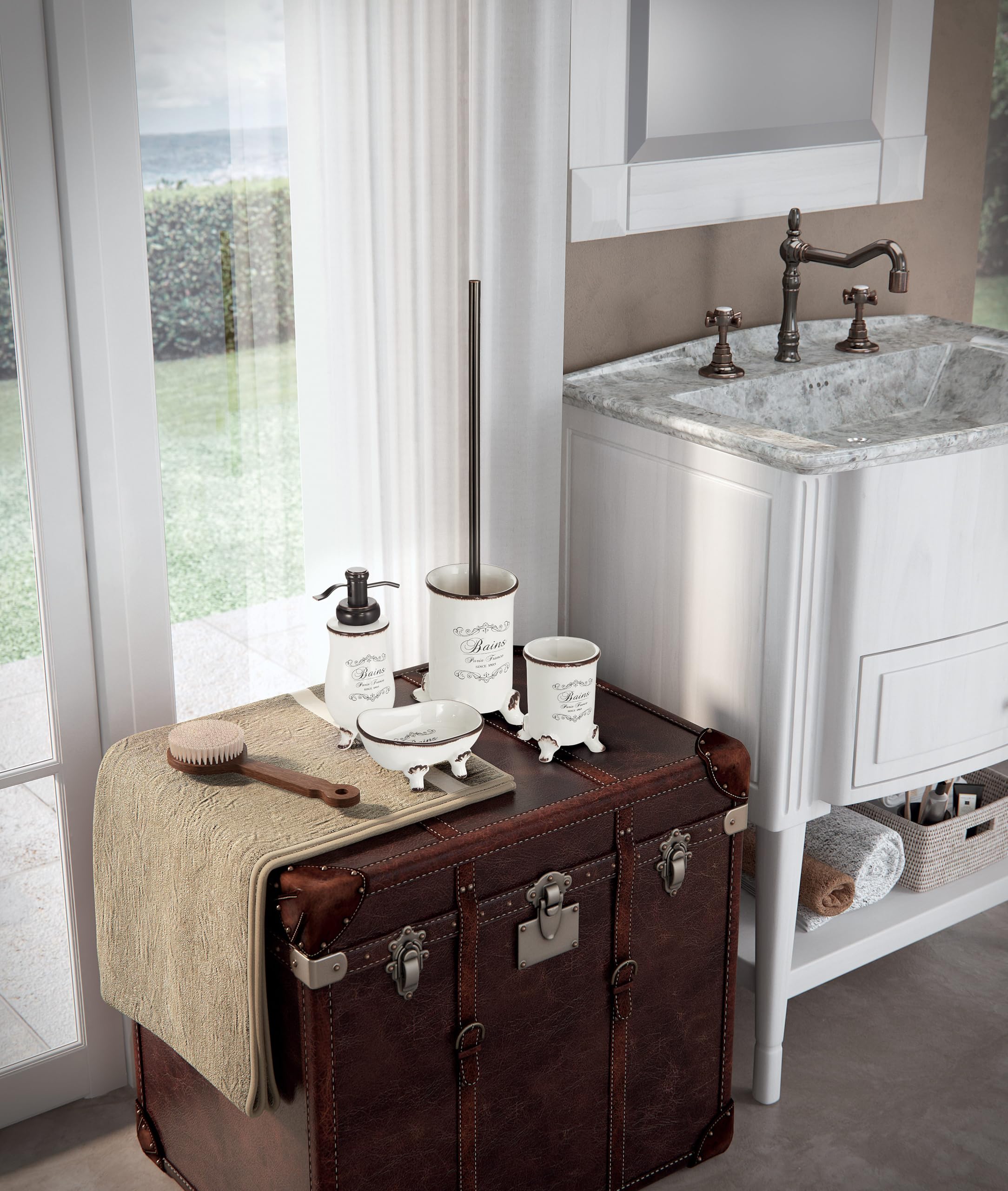 Kiamami Valentina - Set 4 pezzi accessori bagno shabby in ceramica decorata | Amelia