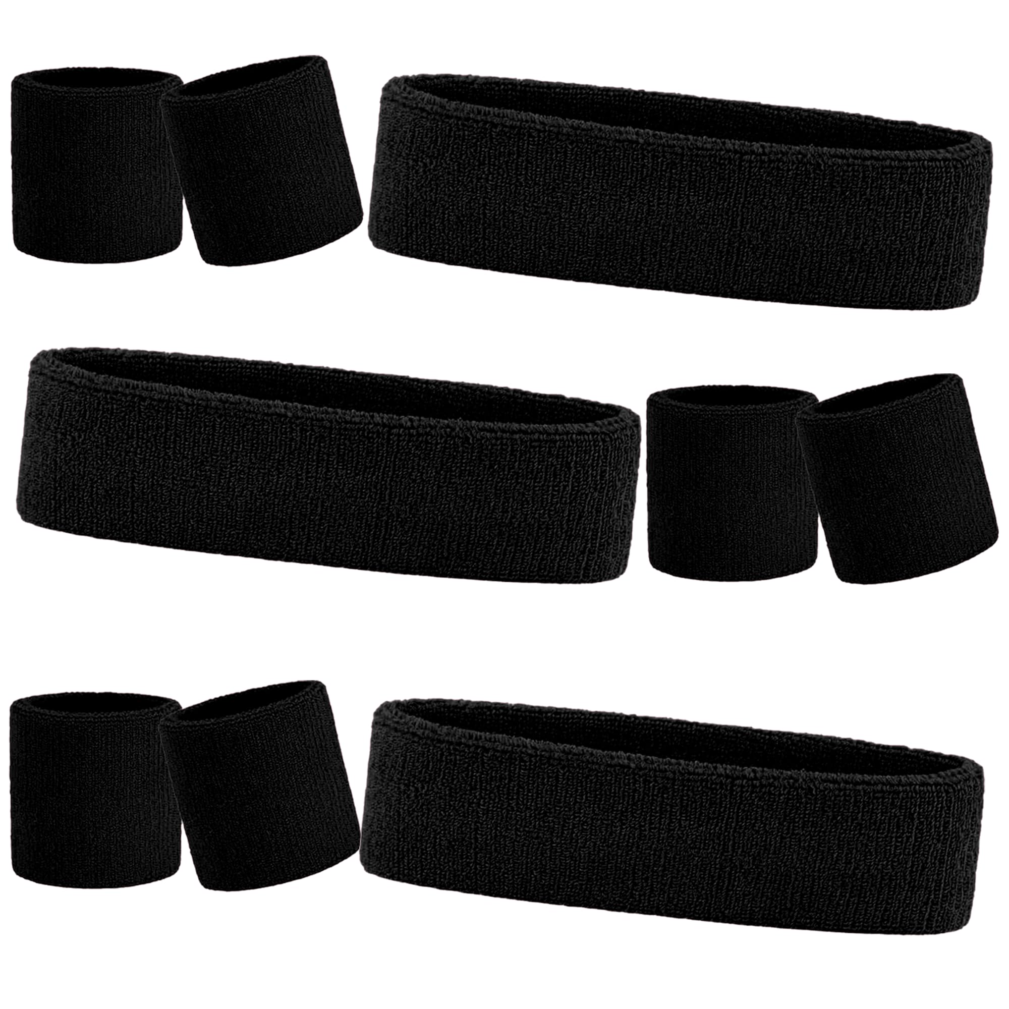 9 Pcs Sweatbands Headband Wristband Set Colorful Striped Terry Cloth Sports Athletic Gym 80s Sweat Headbands Wrist Bands (Black)