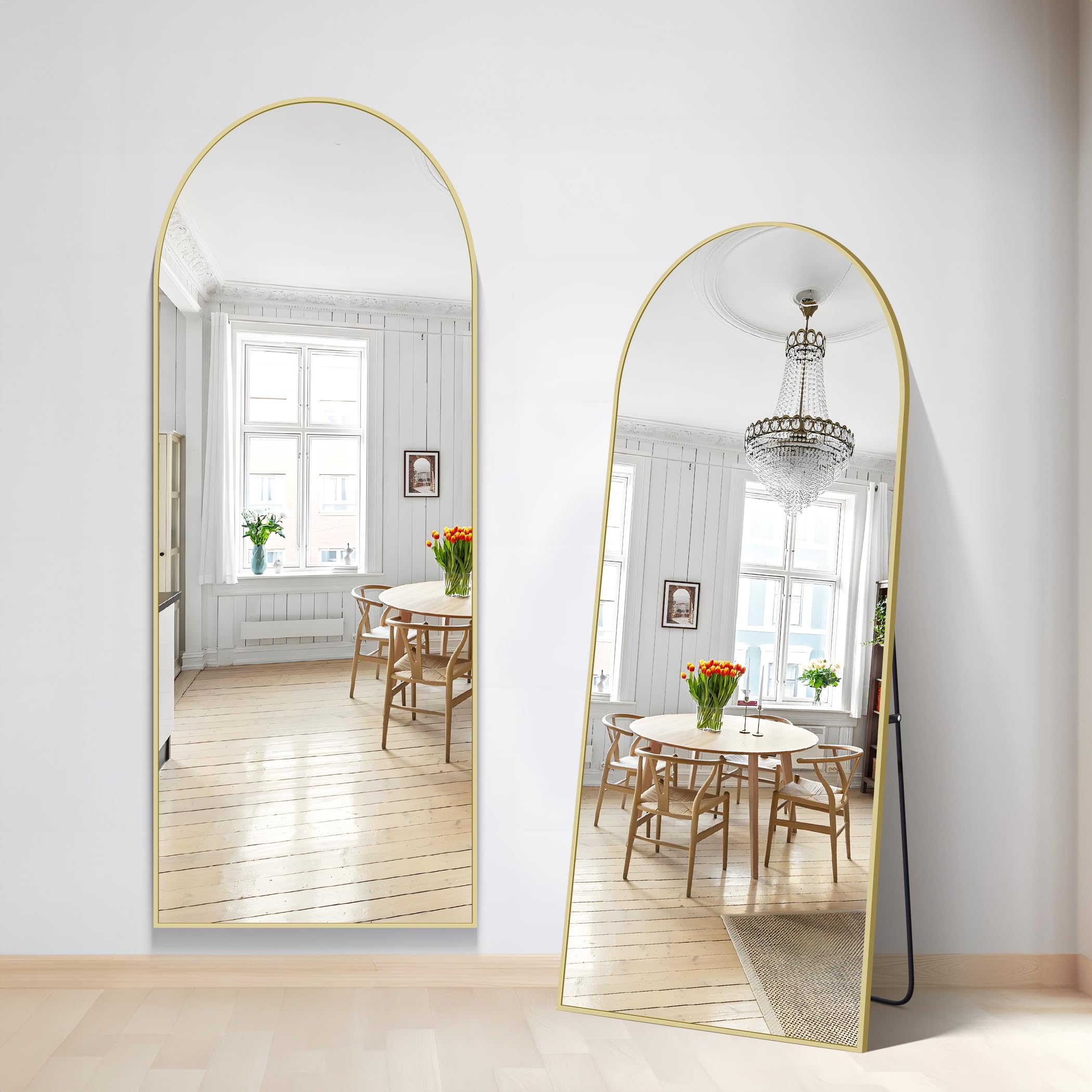 NIMURY Specchio da Terra 179x65 cm, Specchio ad Arco con Cornice in Alluminio oro per Bagno, Camera da Letto, Ingresso e Corridoio