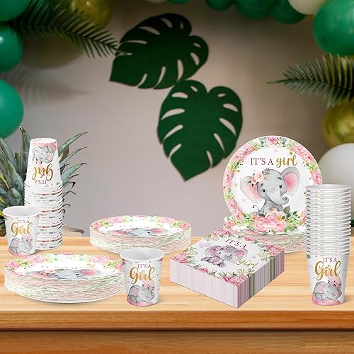 Vista 231 de Hushee Juego de 200 platos florales de papel para baby shower, servilletas, tazas, suministros de fiesta de baby shower, juego de vajilla desechable