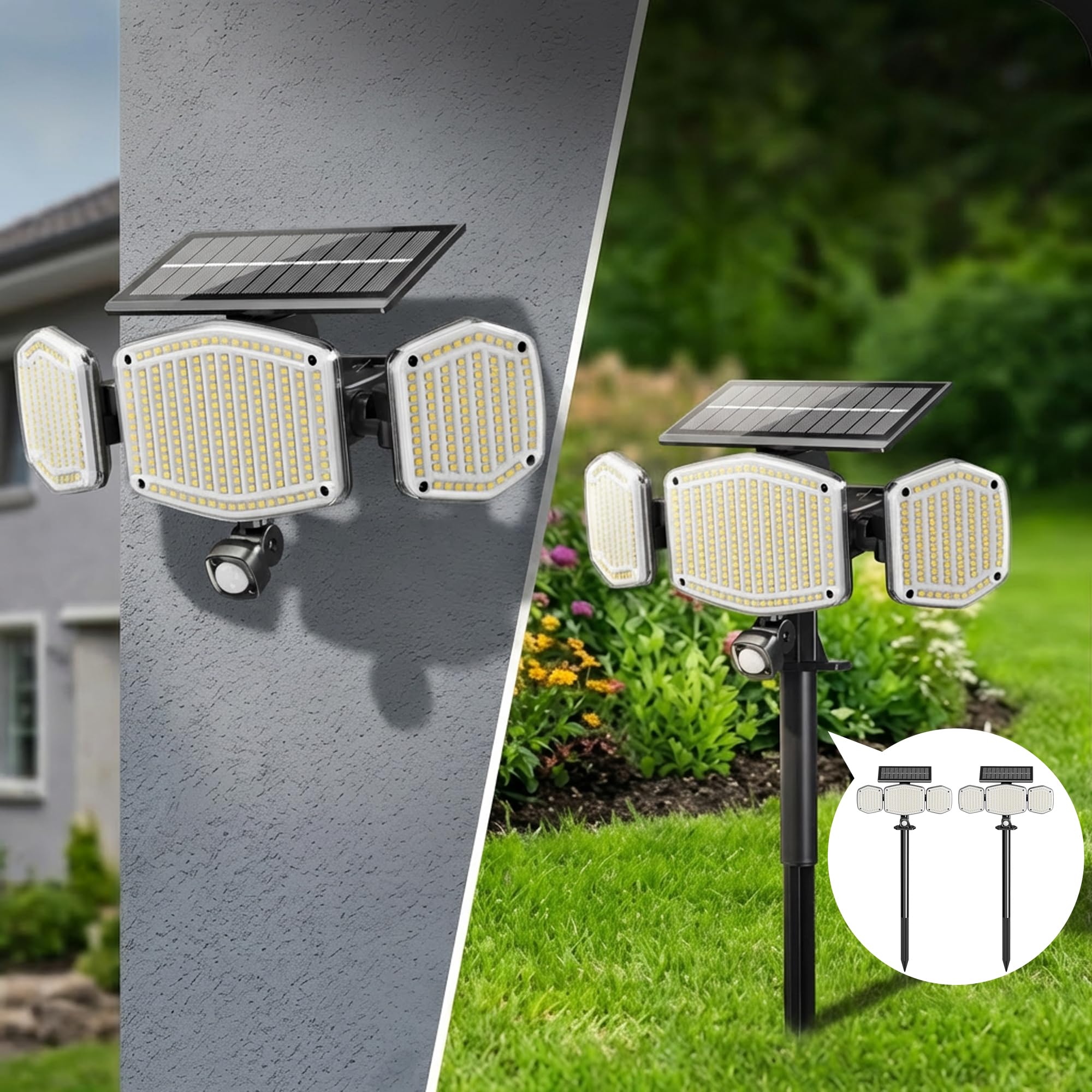 Luci Solari Esterno 426 LED Lampada Solare Super Luminosa, Sensore di Movimento, 3 Modalità, IP65, 6500K Bianco Freddo, Faretti Solari di Sicurezza per Cortile, Patio, Vialetto, Alberi (2)