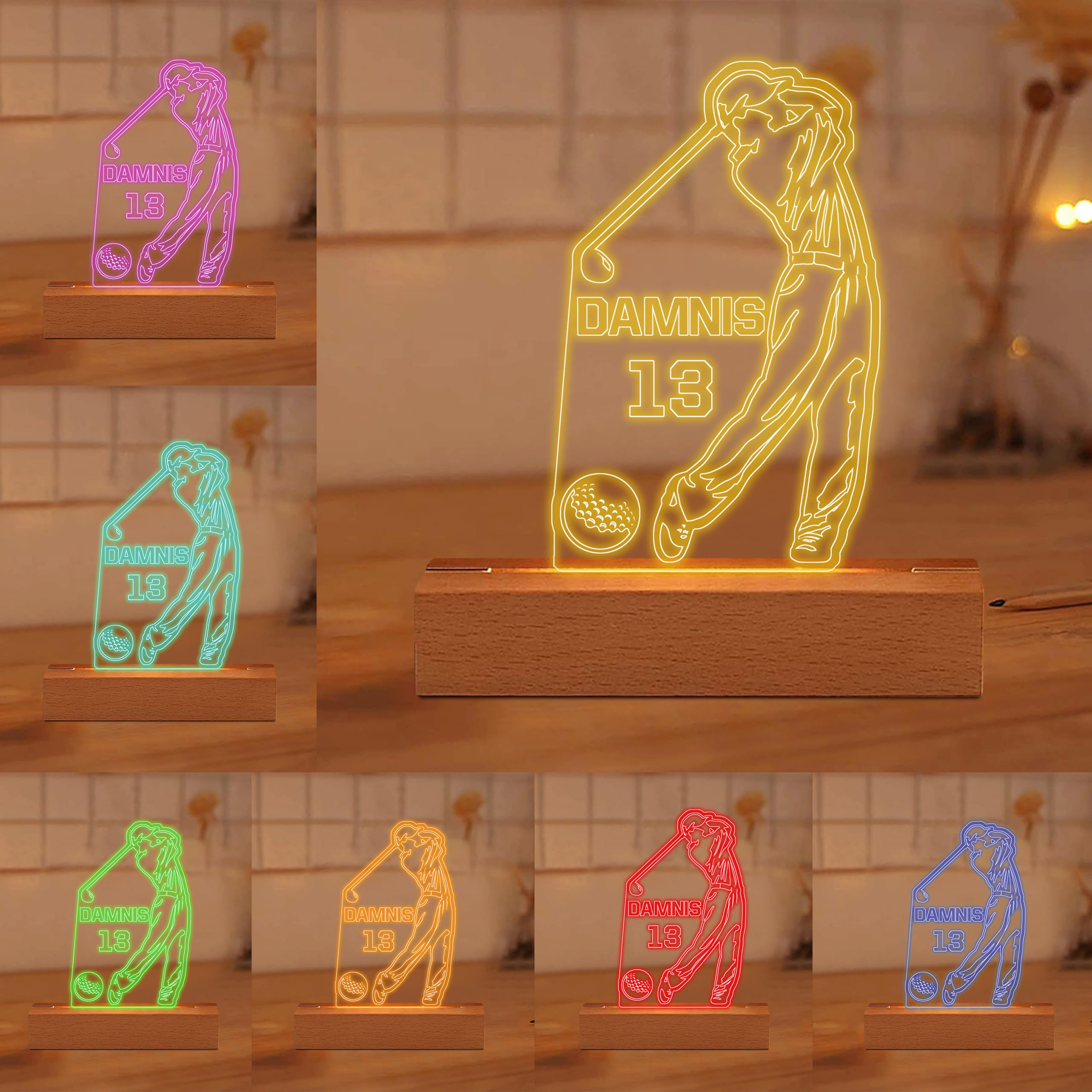 Personalized Golf Night Light Custom Golf Player Acrylic Lamp Golf Club Decor Lamp Man Cave Bedroom Decor Golf LED Night Light for Dad Men Grandpa Golfer Gift for Chirstmas Birthday Father's Day