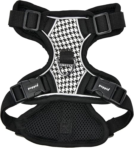 Miniatura 3 de Puppia Conall - Arnés para perro con patrón de pata de gallo, resistente, ajustable, para cuello y pecho, reflectante para perros pequeños y