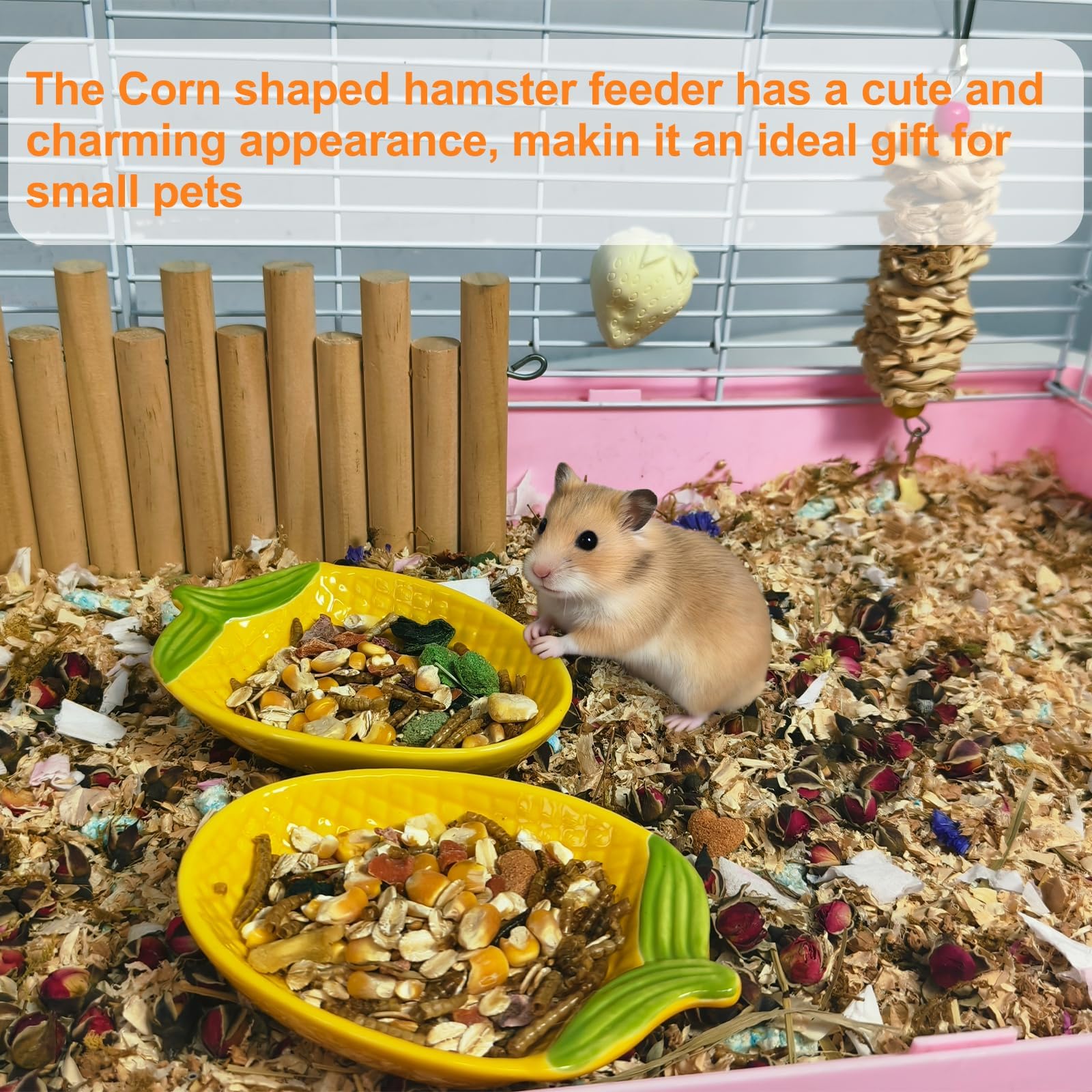 2 x Hamsternapf für Hamster, Futterschale, Keramik, Futternapf, Wasser-Futternapf für Rennmäuse, Ratten, Mäuse, Igel (Mais)
