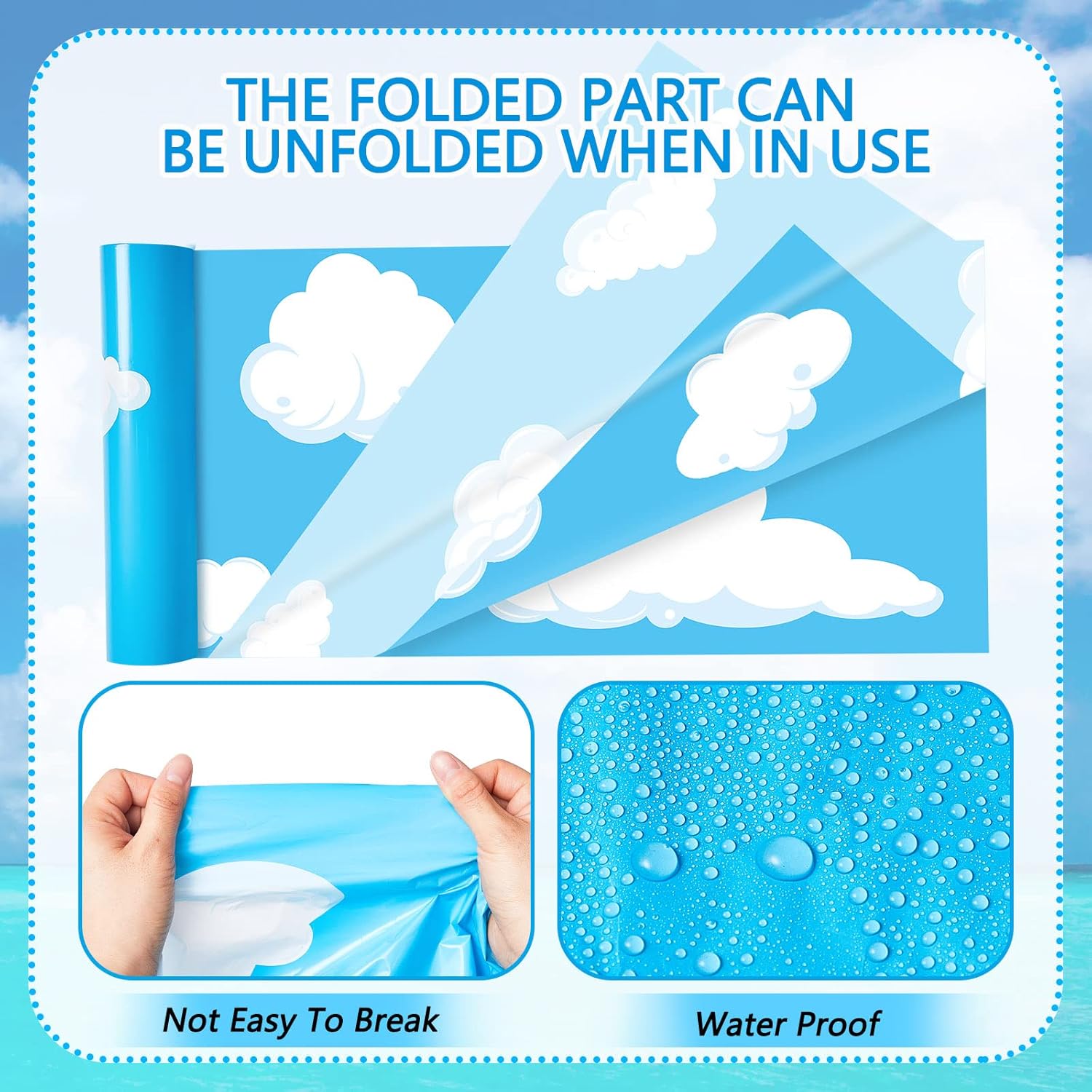 Mepase 100 ft x 54 Inches Blue Sky White Clouds Party Tablecloth Cartoon Story Birthday Supplies Tablecloth Roll Blue Sky White Clouds Backdrops for Baby Kids Shower Birthday Party Decorations