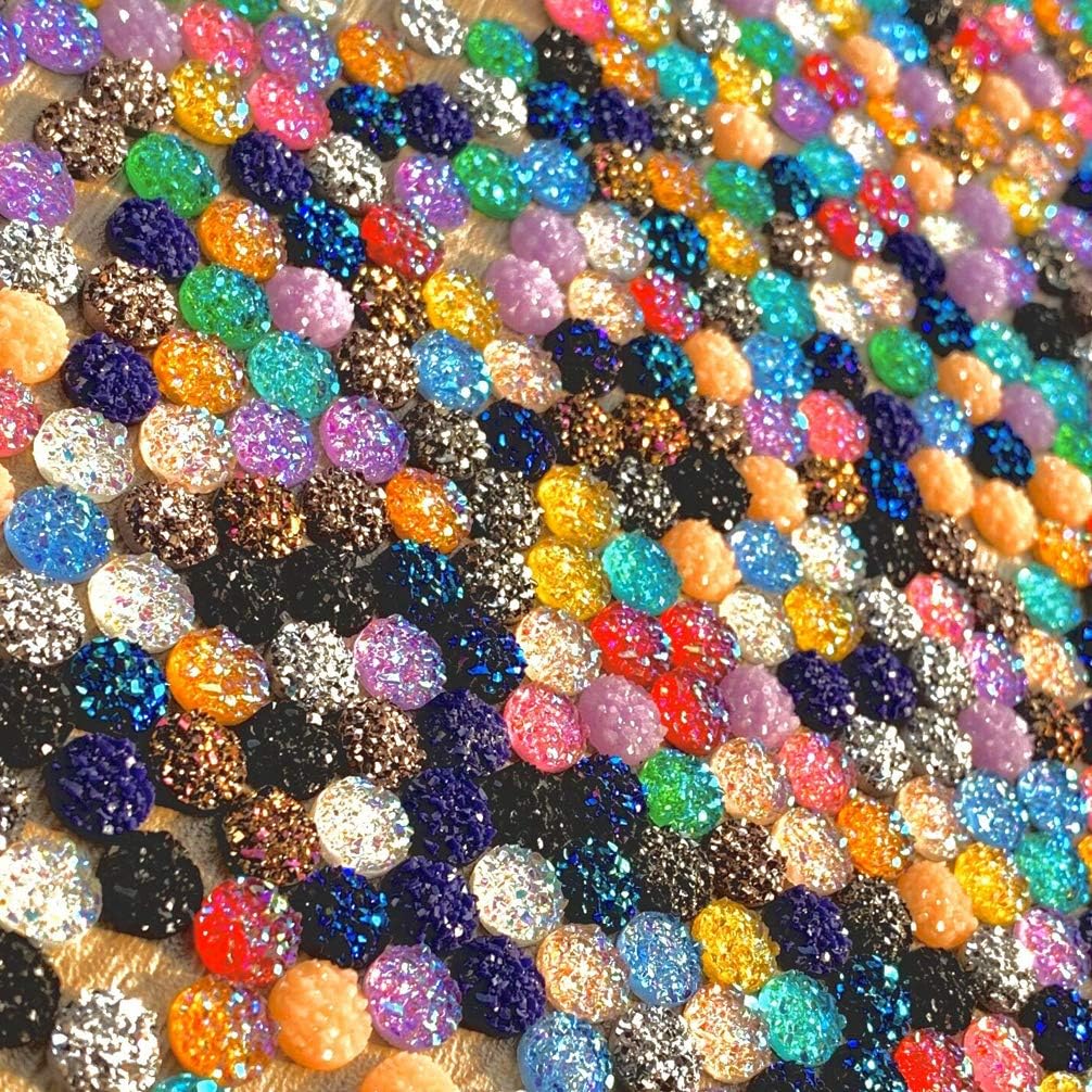 Tongcloud 500 pcs Round Flatback Resin Cabochon Faux Druzy Cabochons Round Flat Back Dome Cabochons for Jewelry Making, DIY Craft (20 Mutlicolor, 8mm) - Image 8