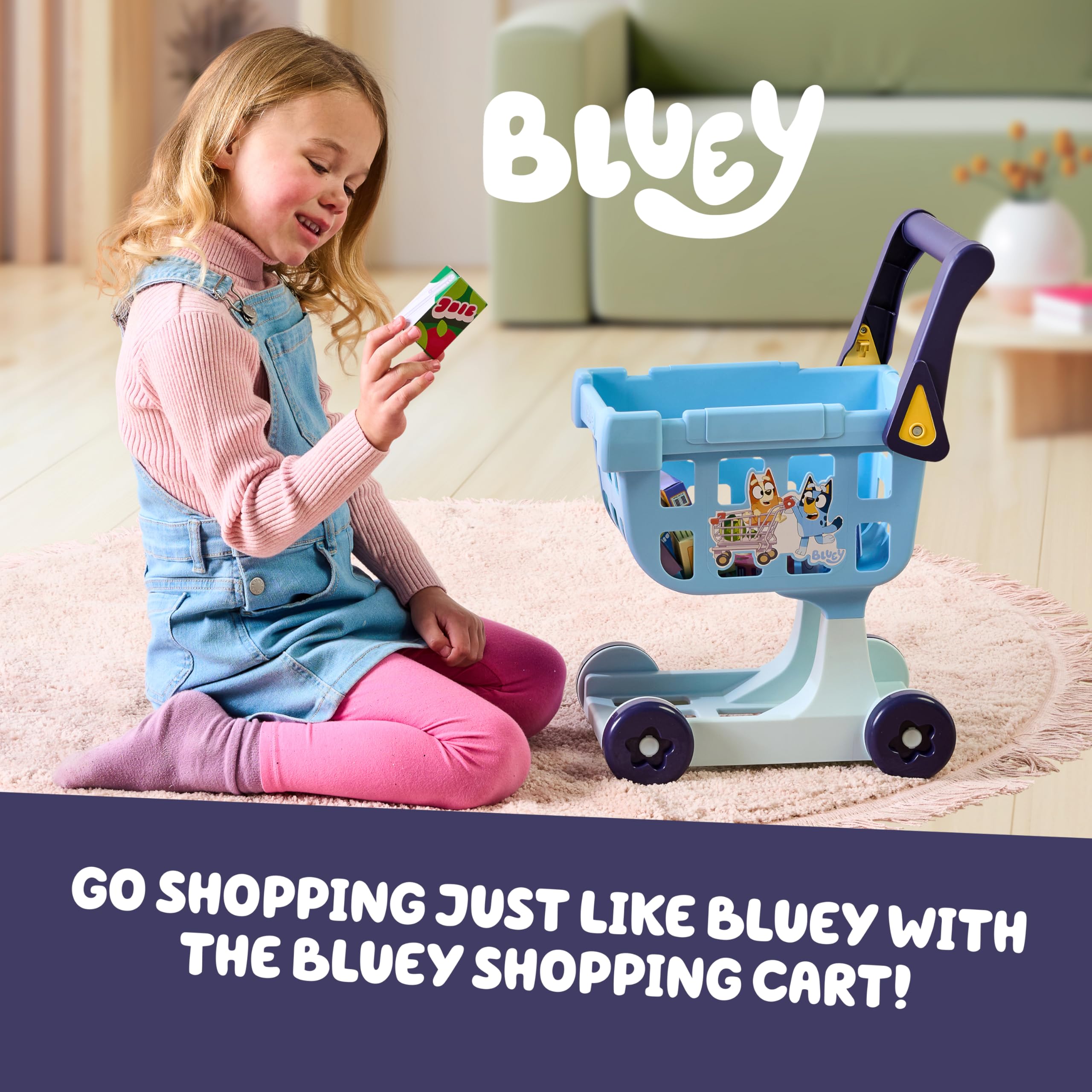 Chariot De Courses Bluey Avec Roues Et 8 Produits – Hauteur 49 Cm, Poignée Repliable, Dès 3 Ans