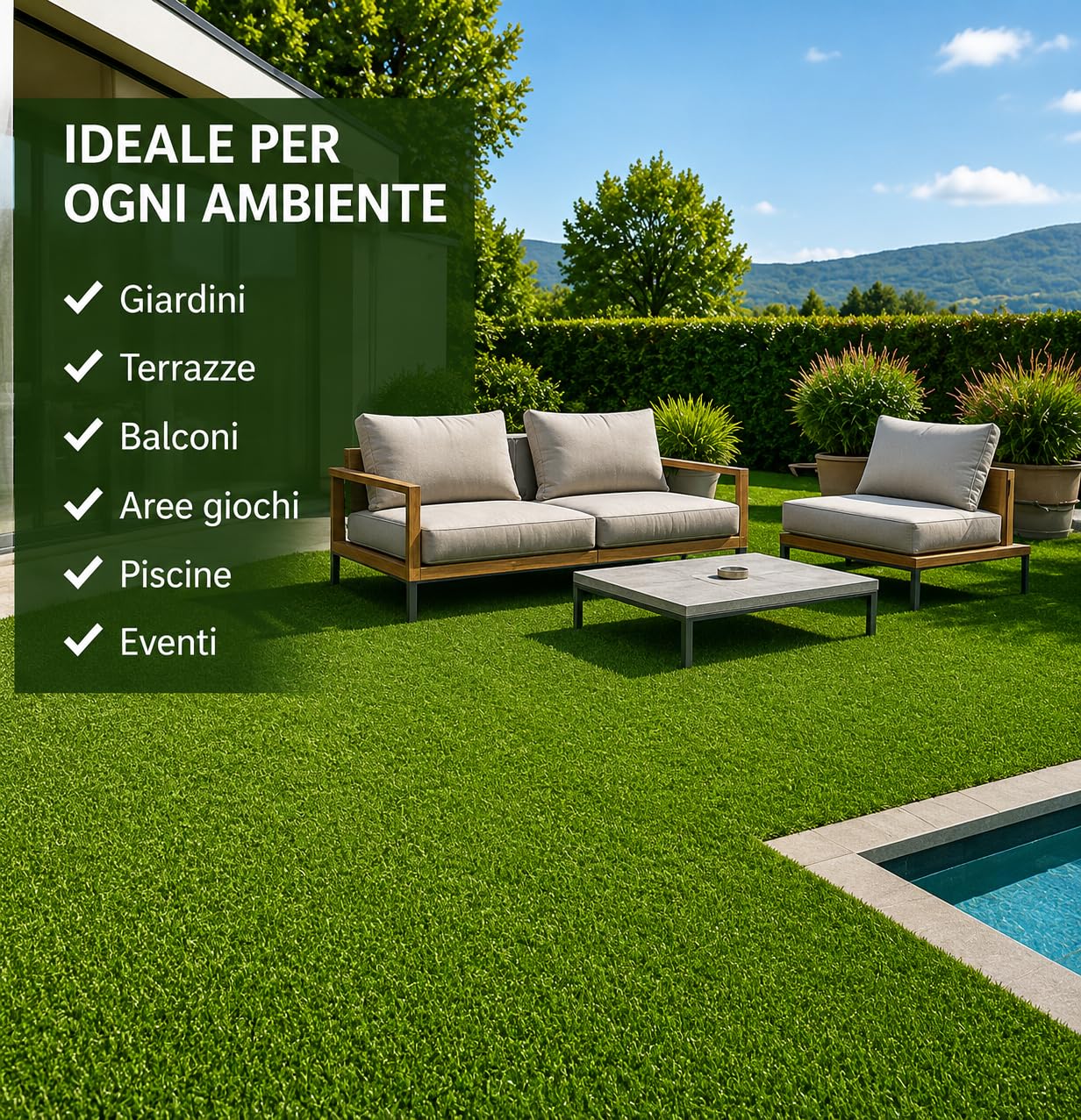 Erba Sintetica Premium 20 mm con Filato Verde e Beige Effetto Naturale – Tappeto Erba Artificiale Drenante con Protezione UV – Ideale per Giardino, Terrazzo, Balcone, Piscina ed Eventi (1 x 3 Metri)