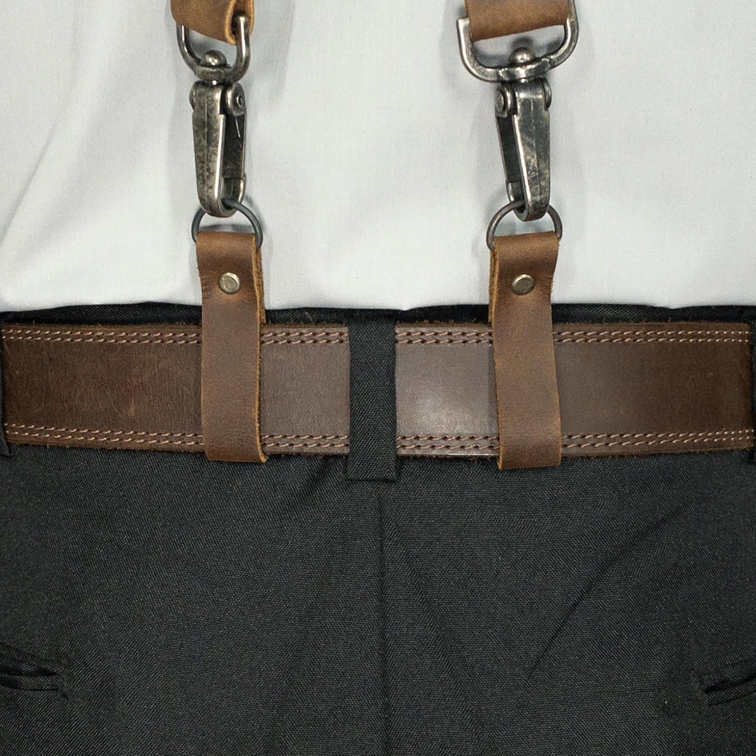 Hide & Groom, Set of 4 Riveted Suspender Loop Attachments for Groomsmen, Ideal for Wedding Ceremonies, Dinner Parties, Formal Wear, Full Grain Leather, Handmade Accessories, Bourbon Brown