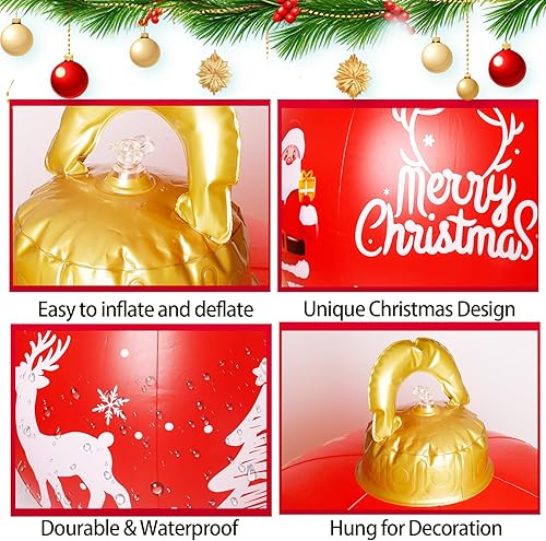 Miniatura 5 de 2 bolas inflables decorativas de Navidad de 24 pulgadas para patio, bolas de Navidad gigantes, adornos de árbol de Navidad de PVC, decoraciones de