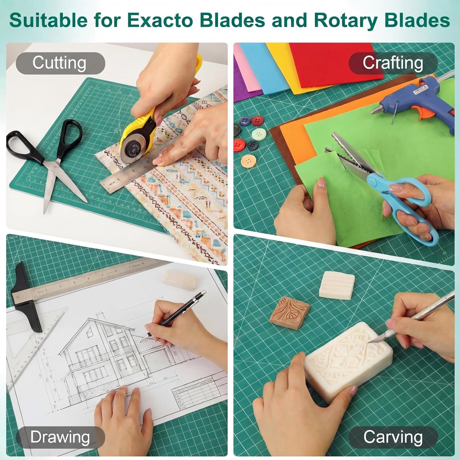 Self-Healing Sewing Mat,18"×24",5-Ply Double-Sided Rotating Cutting Mat for Precision Sewing, Fabric Cutting, Crafts and Scrapbooking,A2,Green