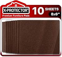 X-Protector 10-Pack Heavy Duty 8x6 Inch Brown Felt Furniture Pads - Cut-to-Fit Floor Protectors for Hardwood Floors & Chairs