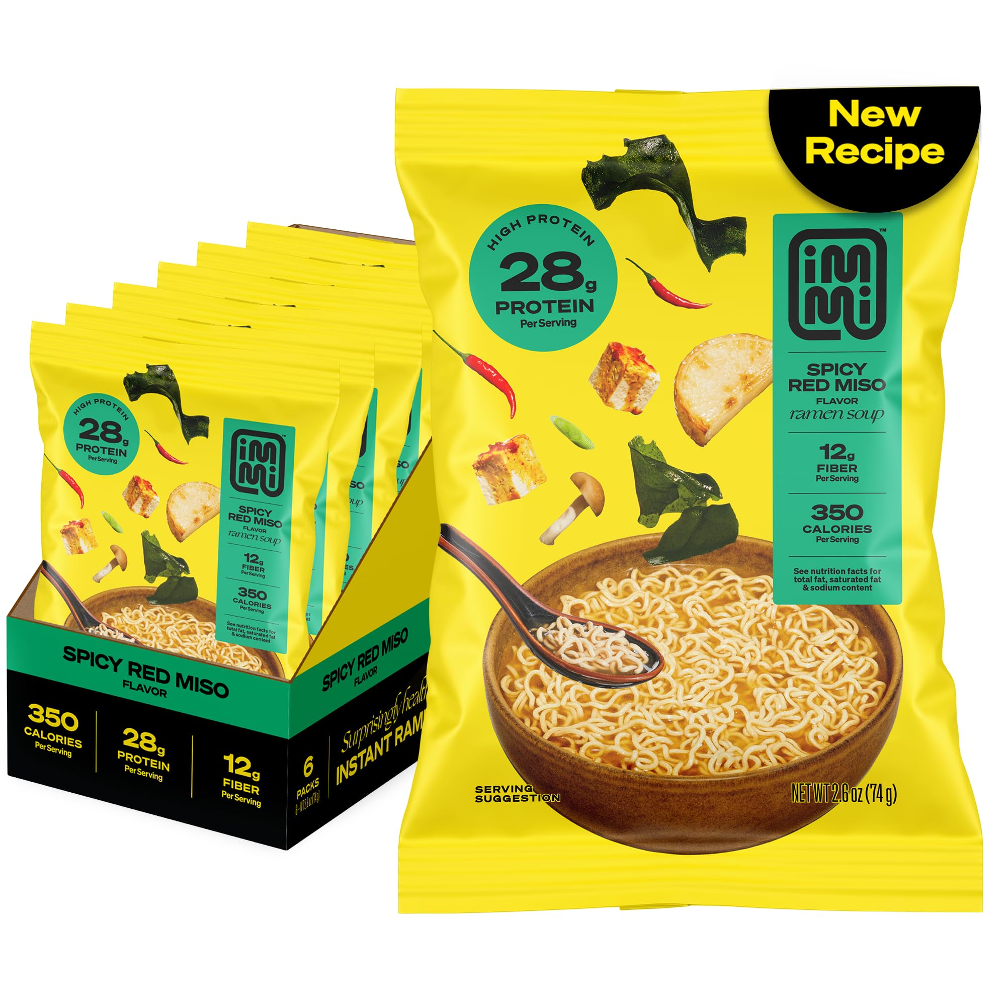 Spicy Red “Miso” Ramen – Improved Taste, Better Texture & More Protein – Vegan, High Protein Ramen Noodles – Low Carb, Zero Sugar – Healthy Keto-Friendly Ramen Bowl, 6-Pack