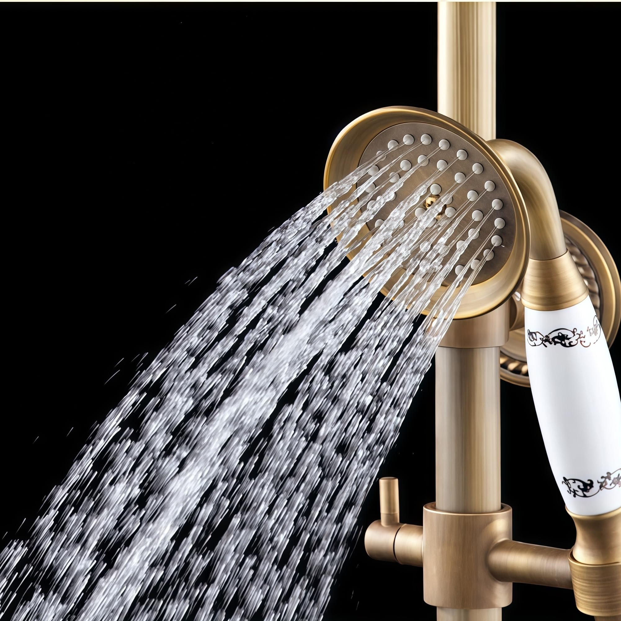 Ducha de mano Alcachofa de Ducha Cabezal de Ducha Accesorio de grifo de ducha para baño de latón antiguo Cabezal de ducha de lluvia de 8 "/ Ducha de mano/Manguera de 150 cm/Válvula angular