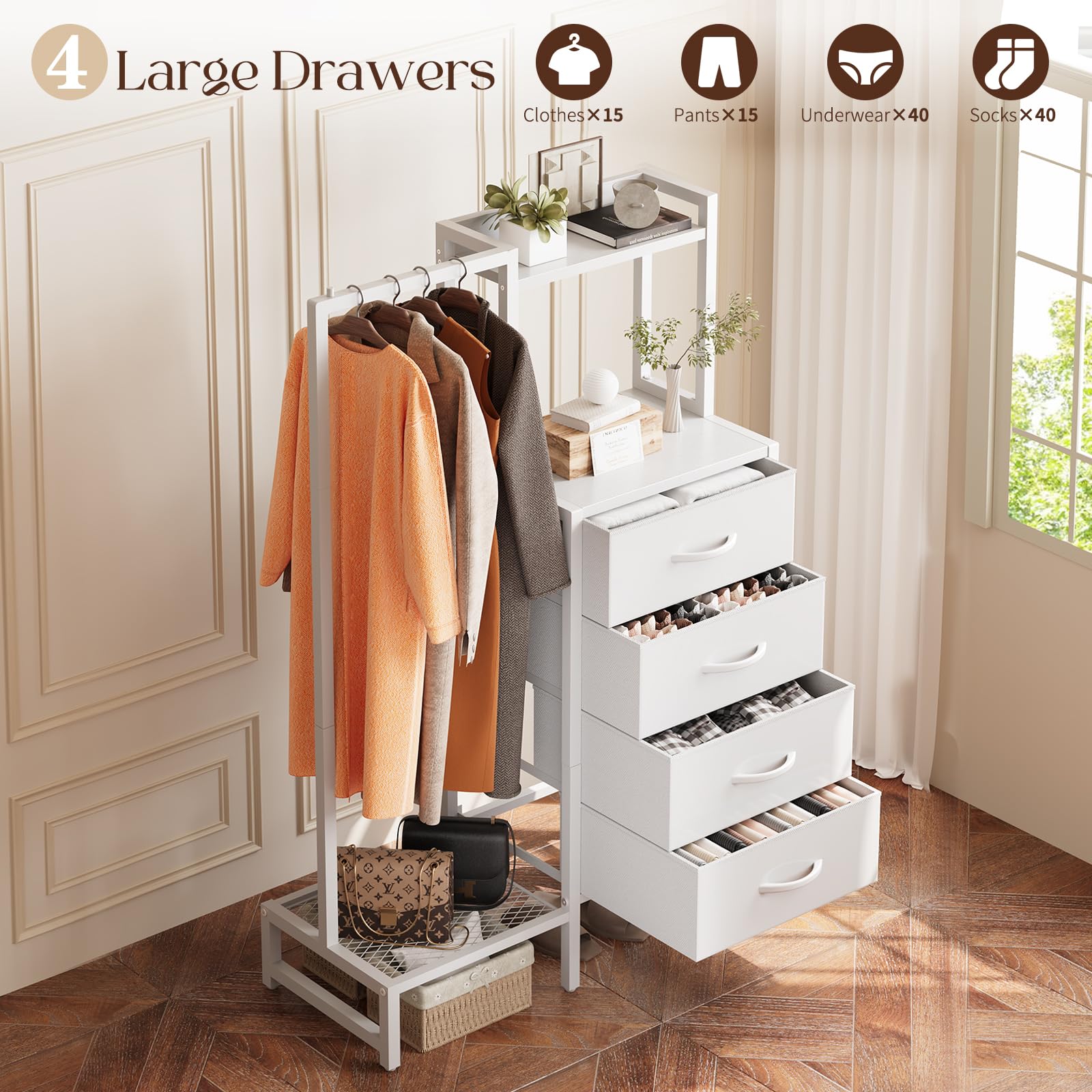 Yoobure White Dresser with Hanging Rack - Small Dresser for Bedroom wi — product photo