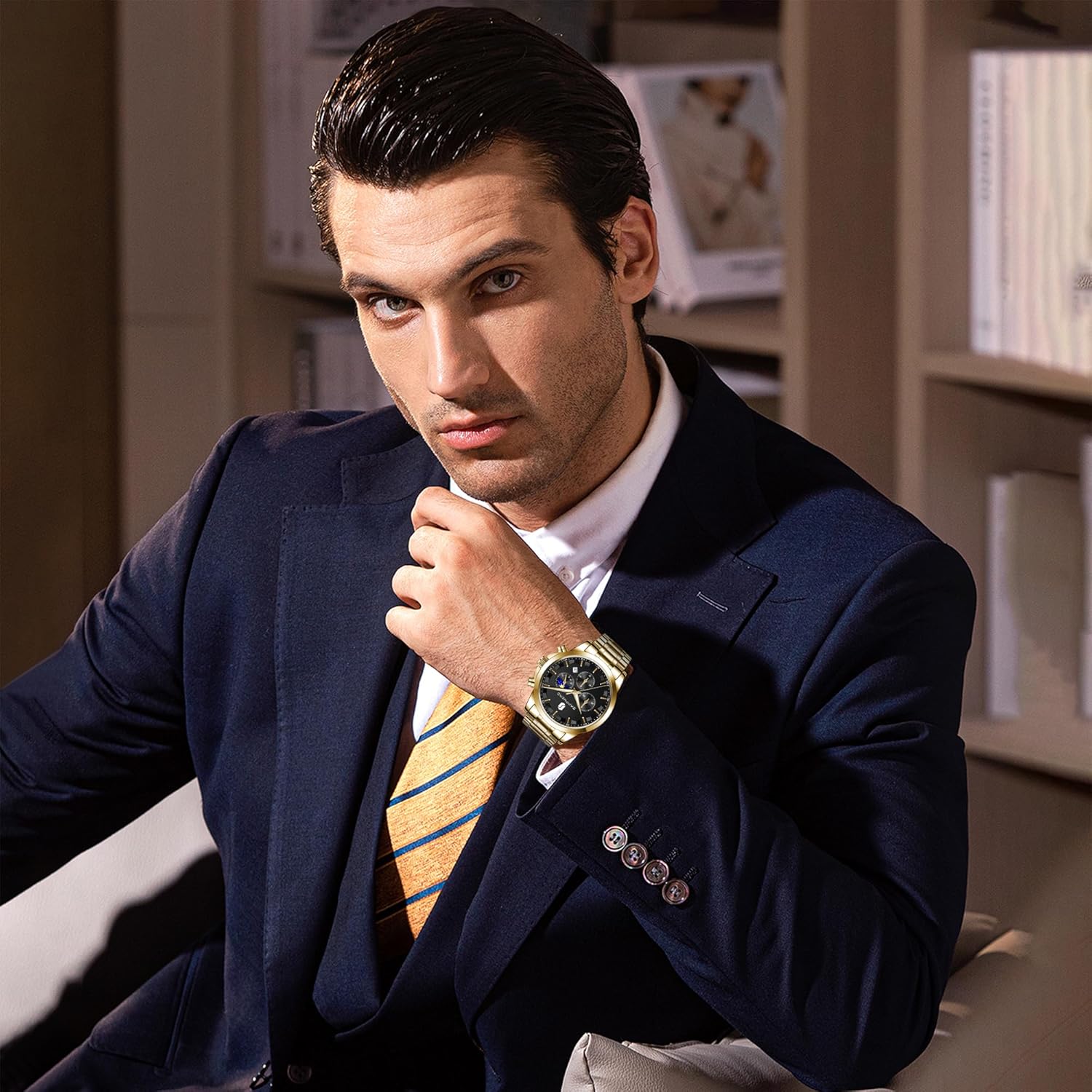 BY BENYAR Mens Watches Analog Quartz Chronograph Waterproof Wrist Watches for Men Fashion Business Work Casual Sport Designer Dress Watch with Calendar Elegant Gifts for Men - Image 2