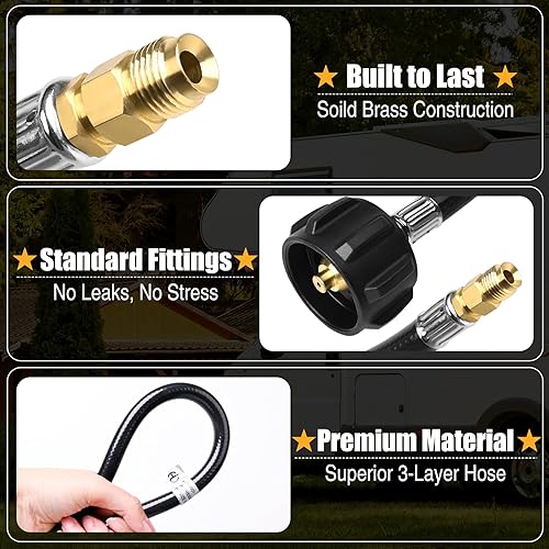 Miniatura 34 de Mangueras de propano RV de 15 pulgadas con calibre, manguera trenzada de acero inoxidable para tanque de caravana, línea de manguera de propano